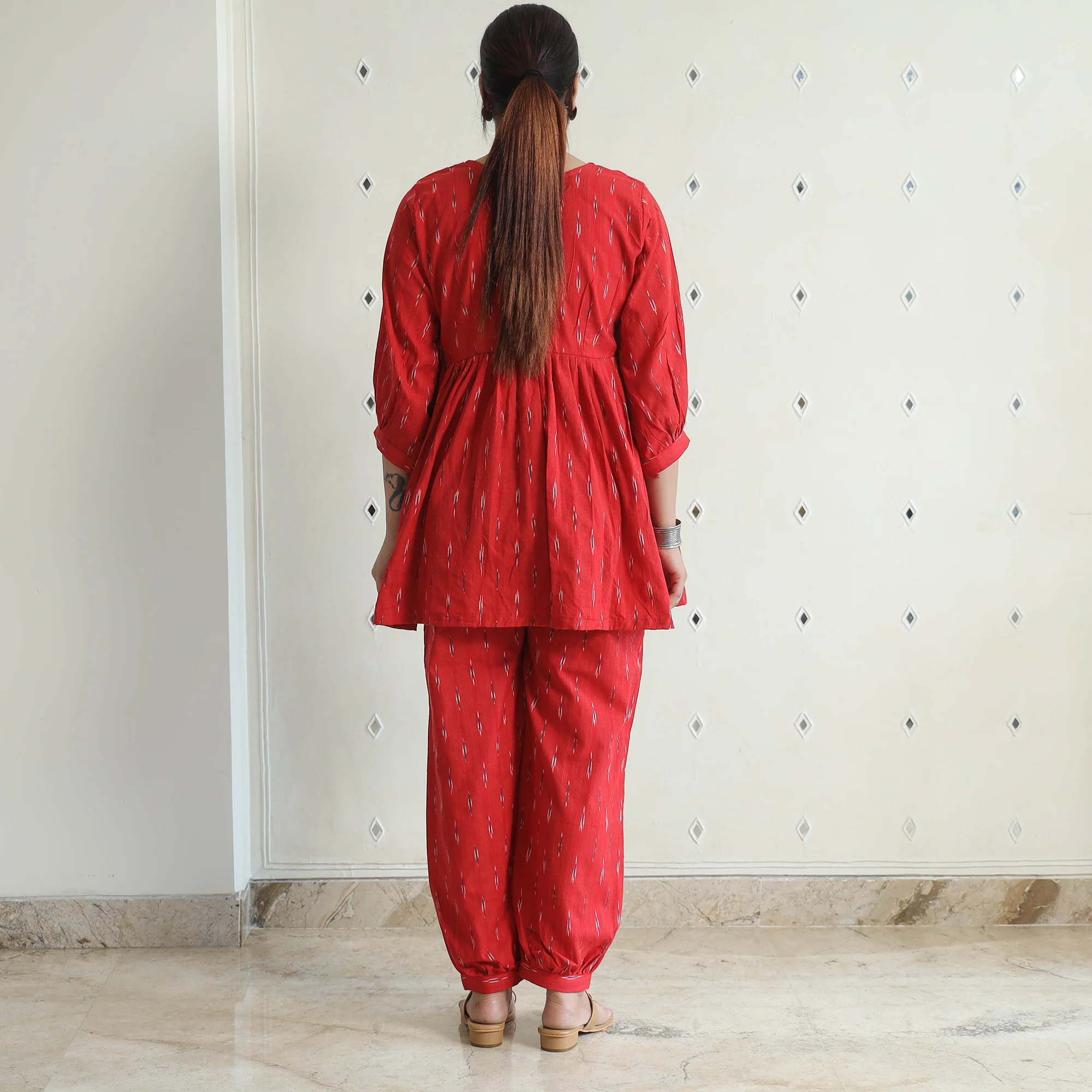 Red - Pochampally Ikat Cotton Co-Ord Set 07 - Image 8