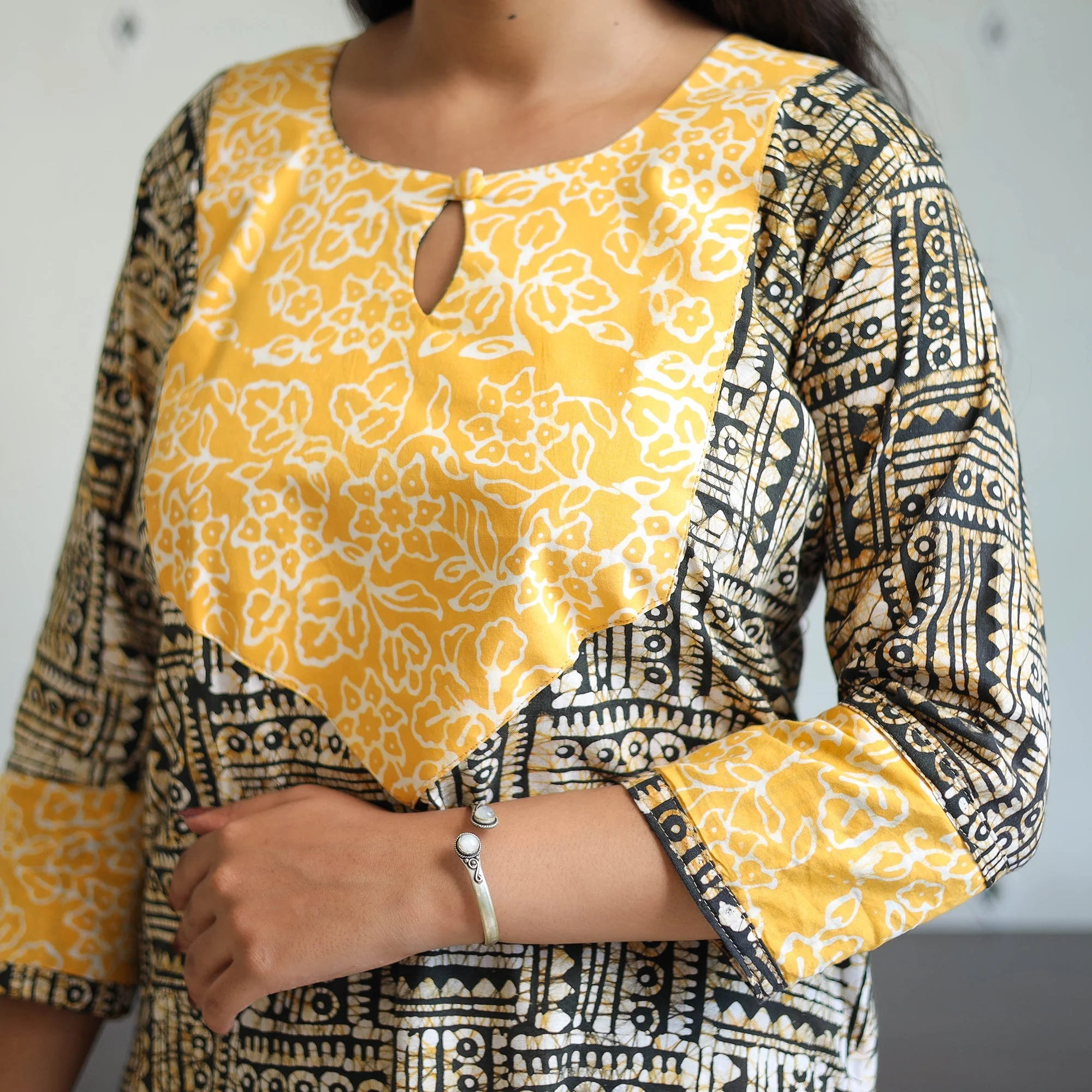 Black - Hand Block Batik Print Cotton Suit Set with Dupatta for women 12 - Image 4