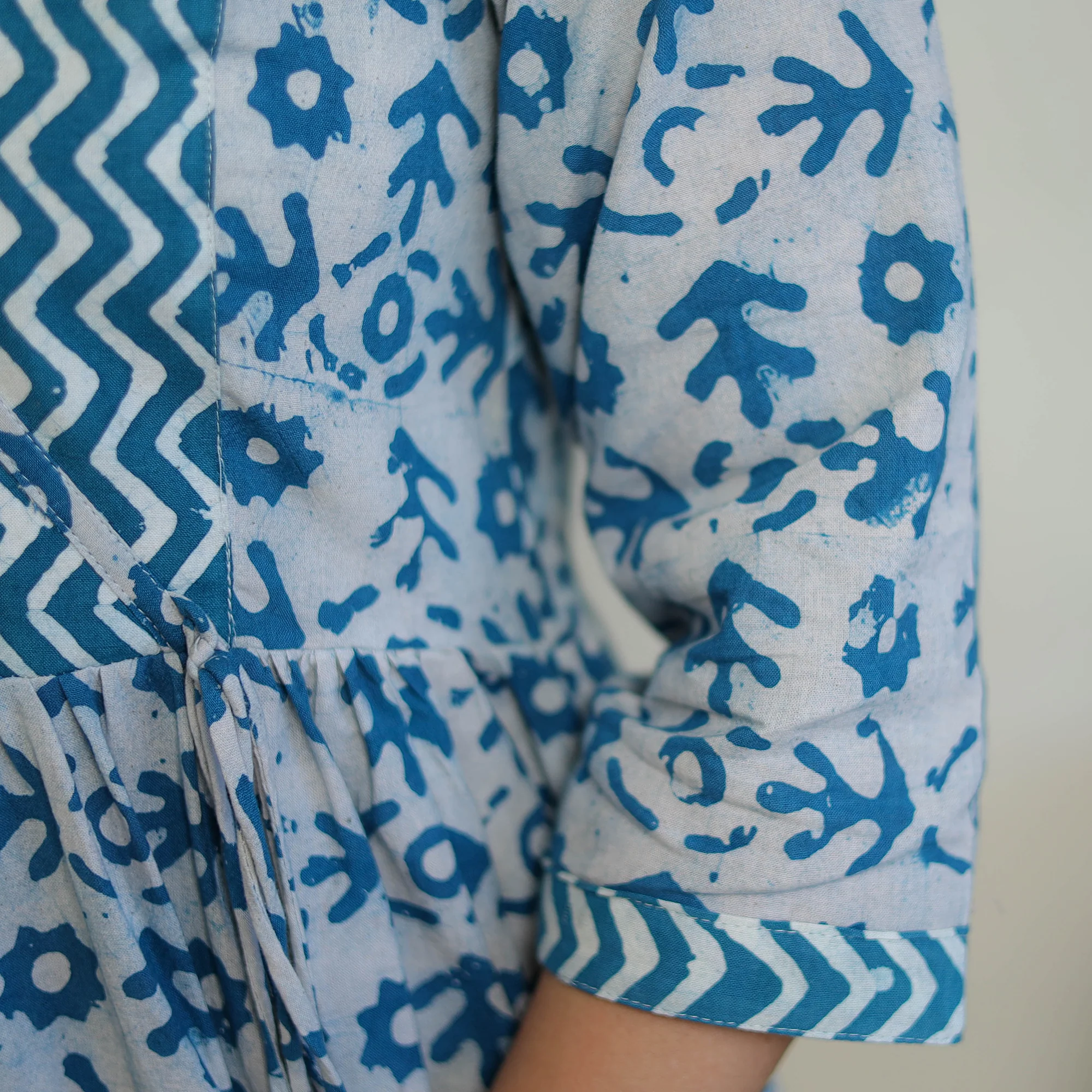 Blue - Pure Cotton Angrakha Batik Print Dress 01 - Image 6