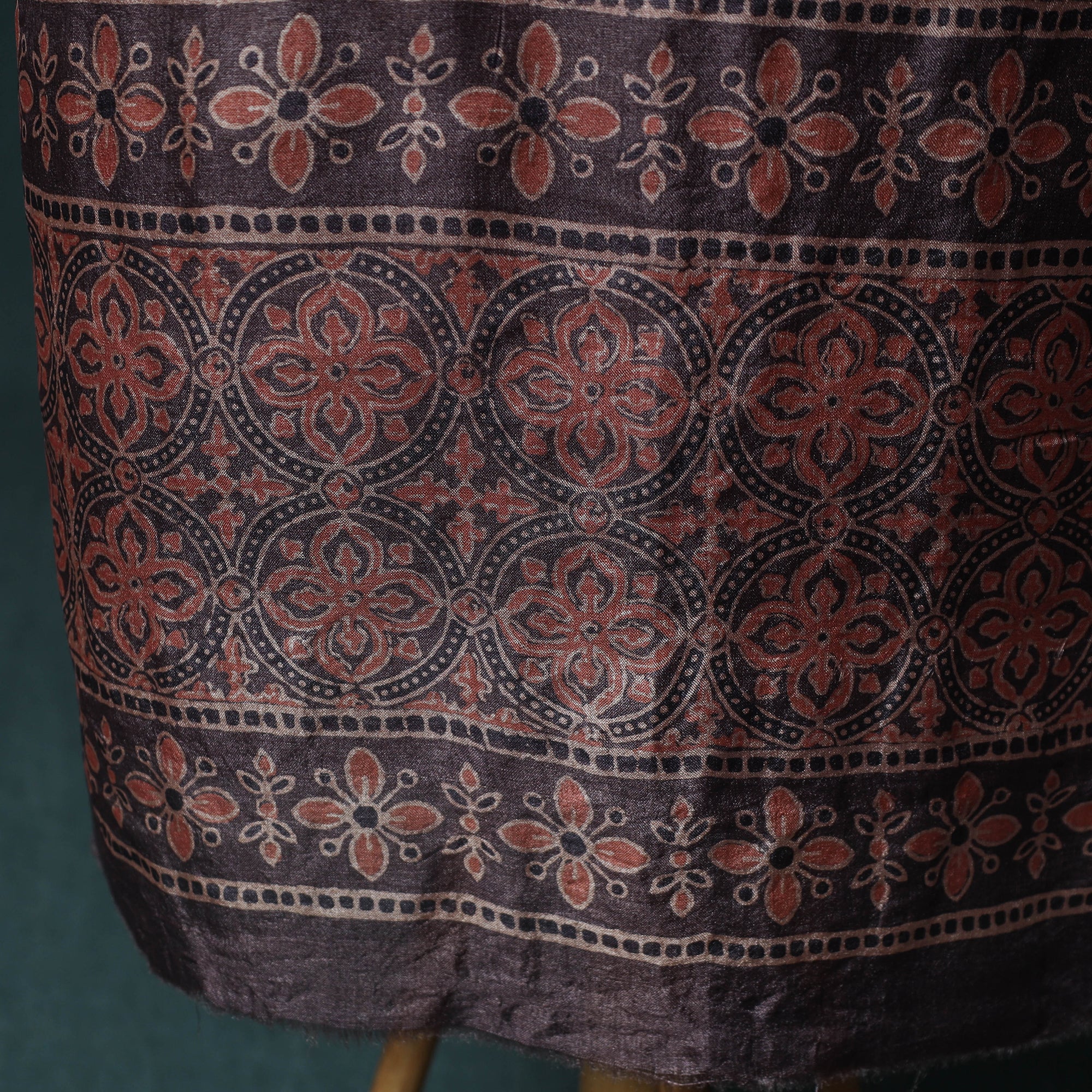 Brown - 2pc Ajrakh Hand Block Print Handloom Tussar Silk Natural Dyed Unstitched Dress Material Kurta Set 07 - Image 5