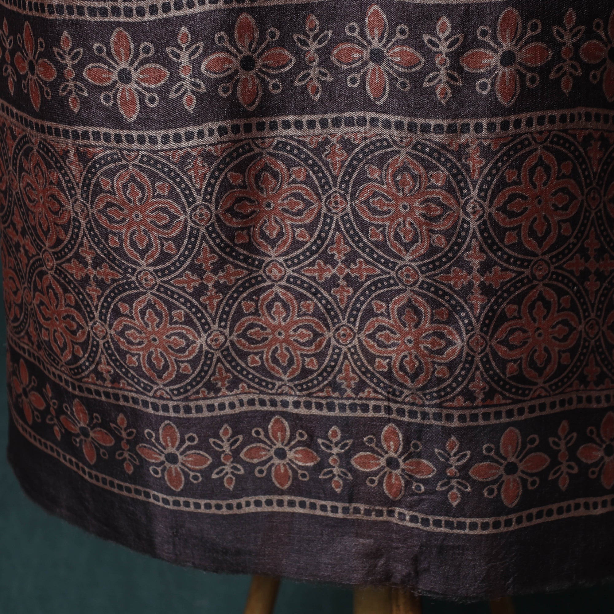 Brown - 2pc Ajrakh Hand Block Print Handloom Tussar Silk Natural Dyed Unstitched Dress Material Kurta Set 08 - Image 5
