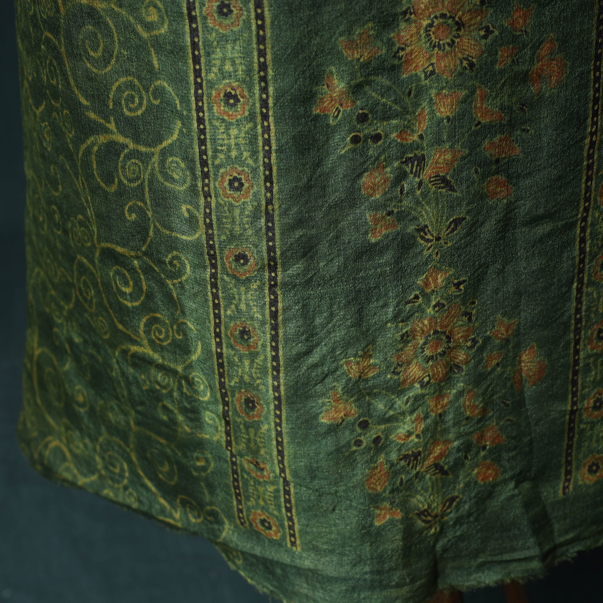 Green - 2pc Ajrakh Hand Block Print Handloom Tussar Silk Natural Dyed Unstitched Dress Material Kurta Set 12 - Image 5