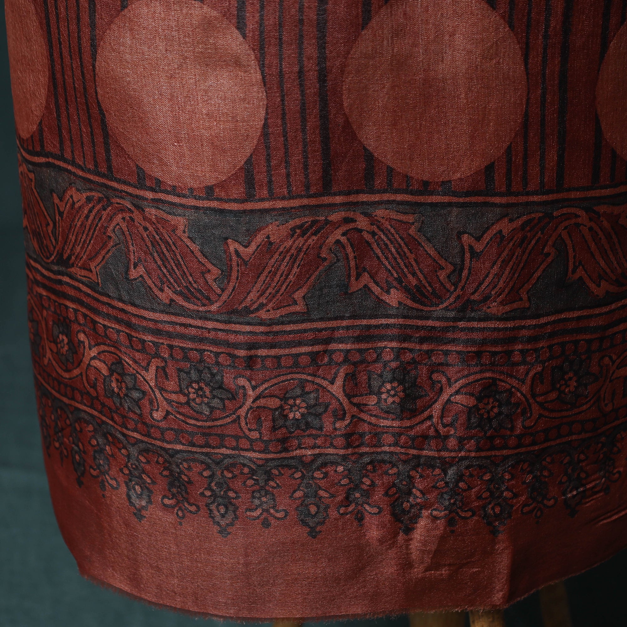 Red - 2pc Ajrakh Hand Block Print Handloom Tussar Silk Natural Dyed Unstitched Dress Material Kurta Set 17 - Image 5
