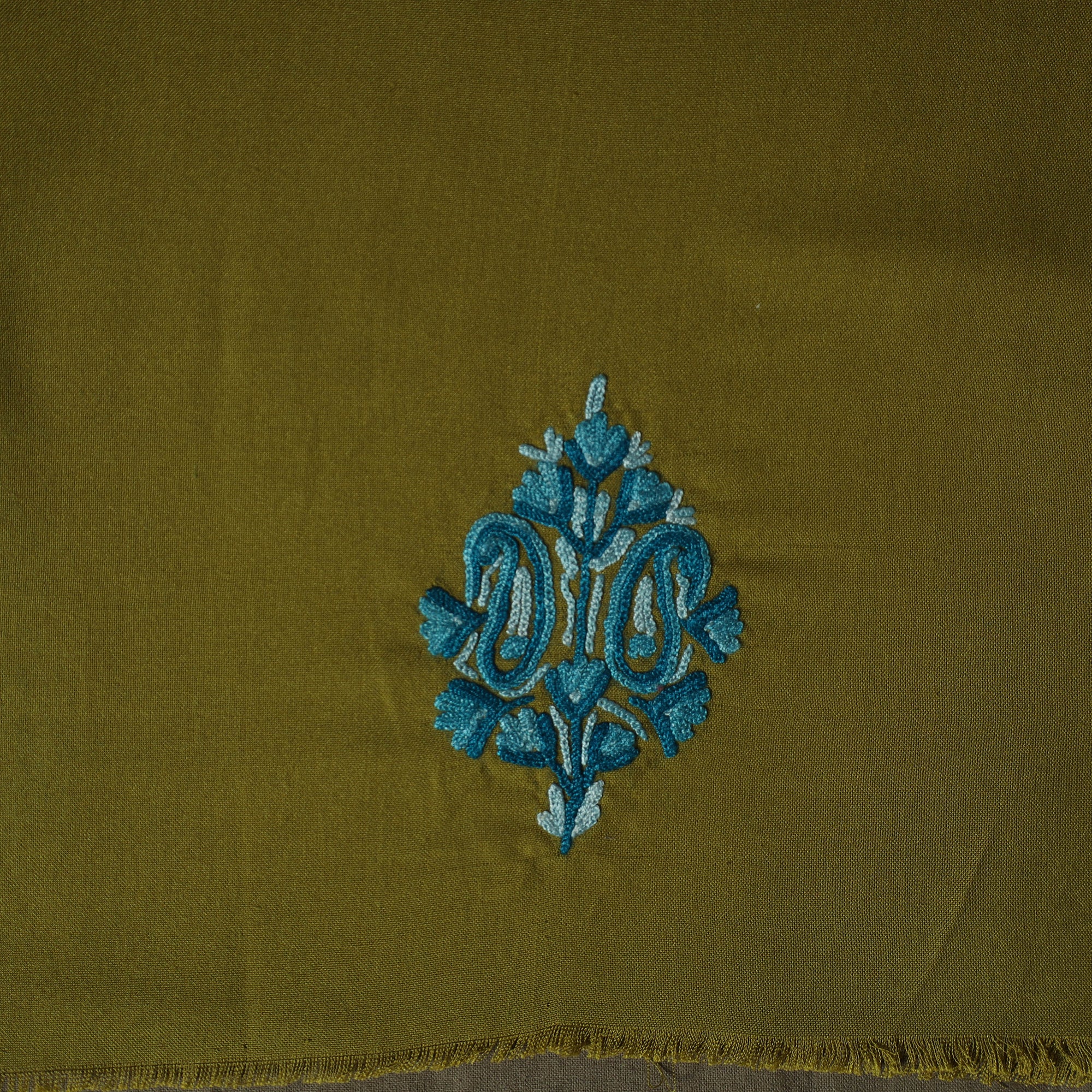 Green - Aari Hand Embroidery Cotton 2pc Unstitched Dress Material Kurta Set 09 - Image 4