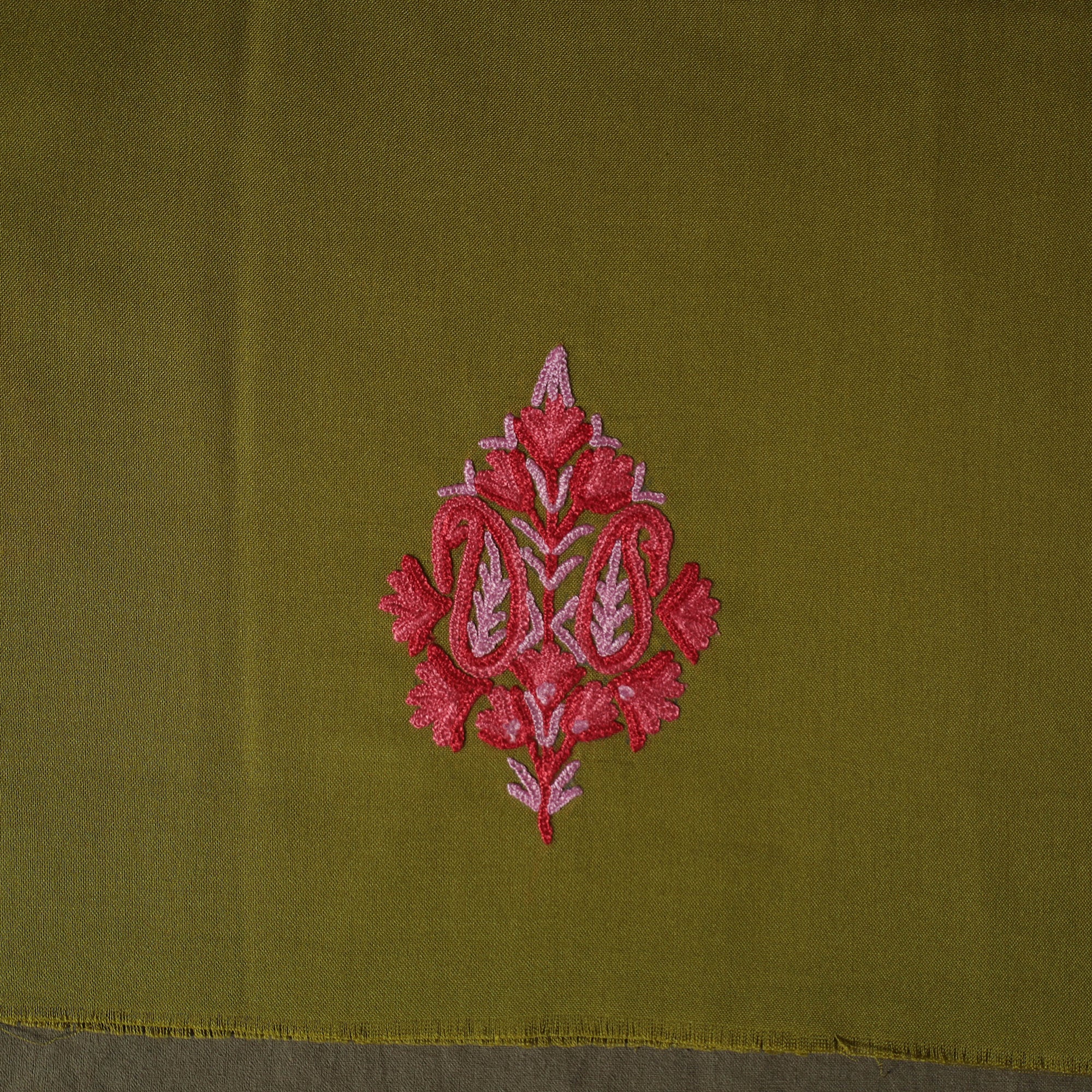 Green - Aari Hand Embroidery Cotton 2pc Unstitched Dress Material Kurta Set 10 - Image 4