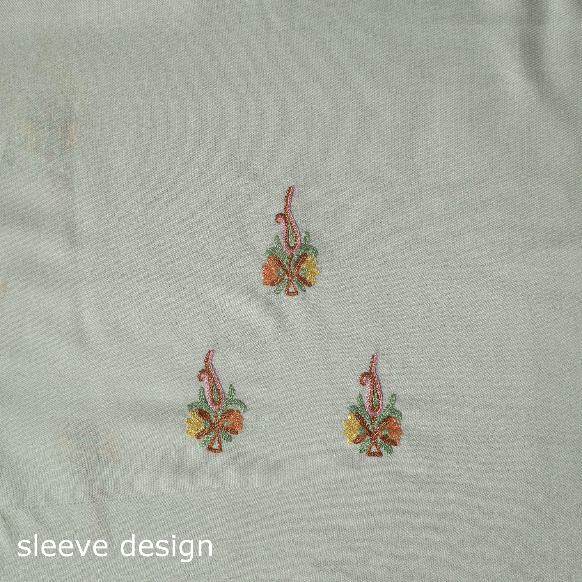White - Aari Hand Embroidery Cotton 2pc Unstitched Dress Material Kurta Set 19 - Image 4