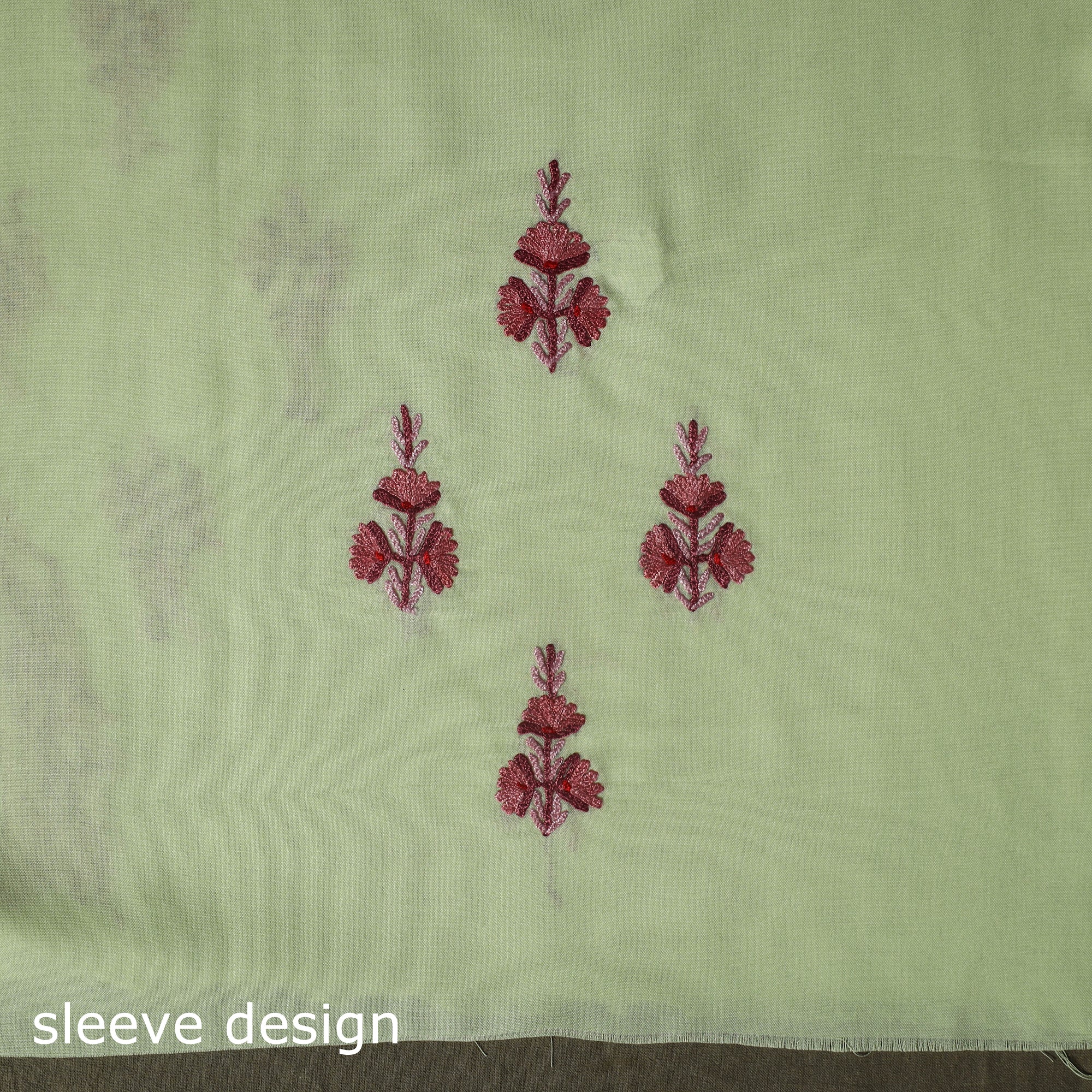 Green - Aari Hand Embroidery Cotton 2pc Unstitched Dress Material Kurta Set 20 - Image 4