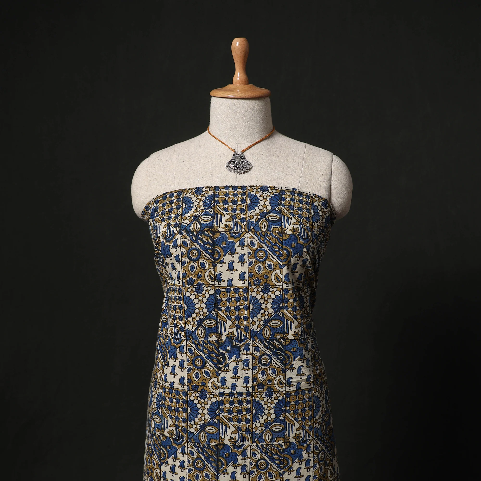 Ajrakh Hand Block Print Natural Dyed 2pc Cotton Unstitched Dress Material Kurta Set with Jewellery 01 - Image 2