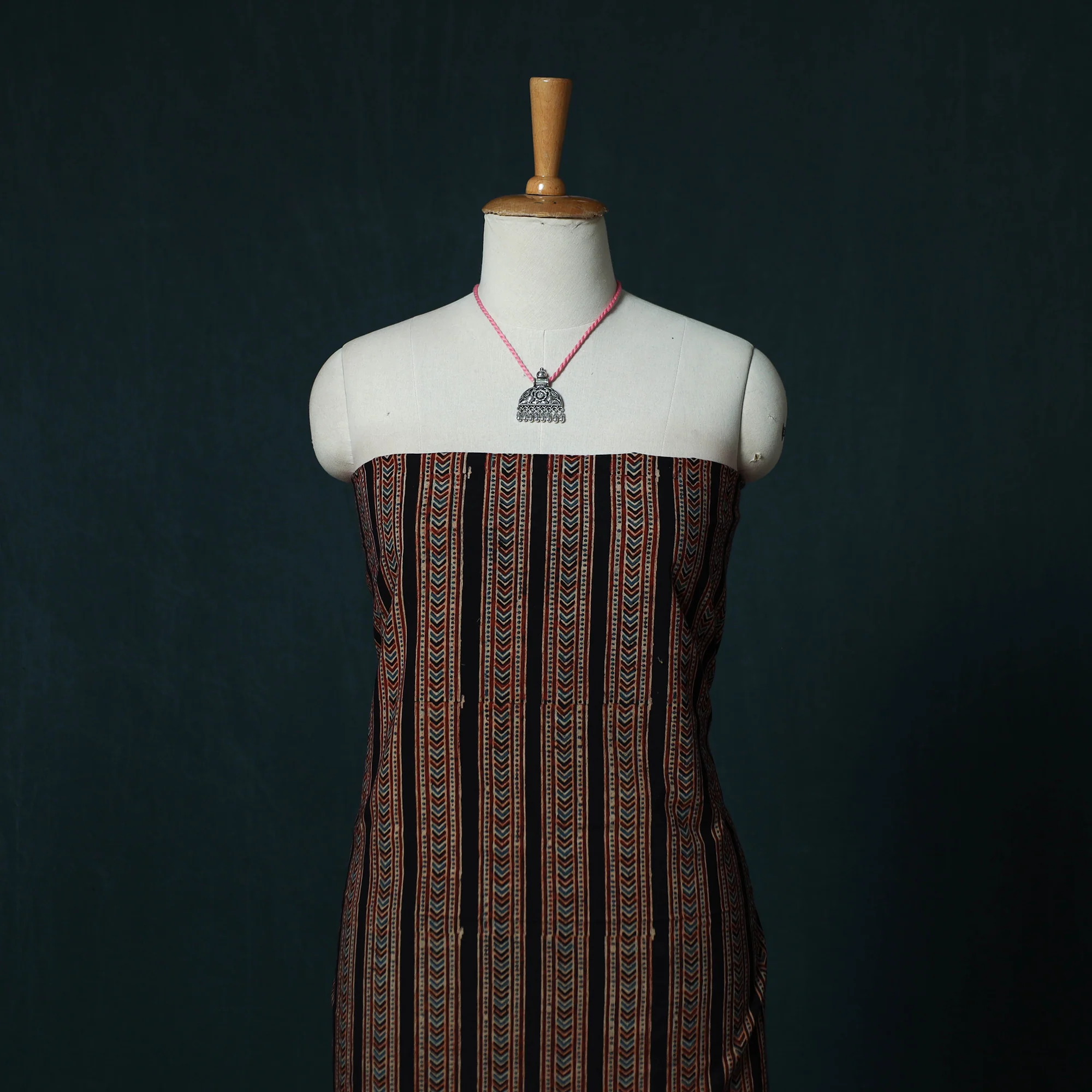 Ajrakh Hand Block Print Natural Dyed Cotton 2pc Unstitched Dress Material Kurta Set with Jewellery Set 16 - Image 2