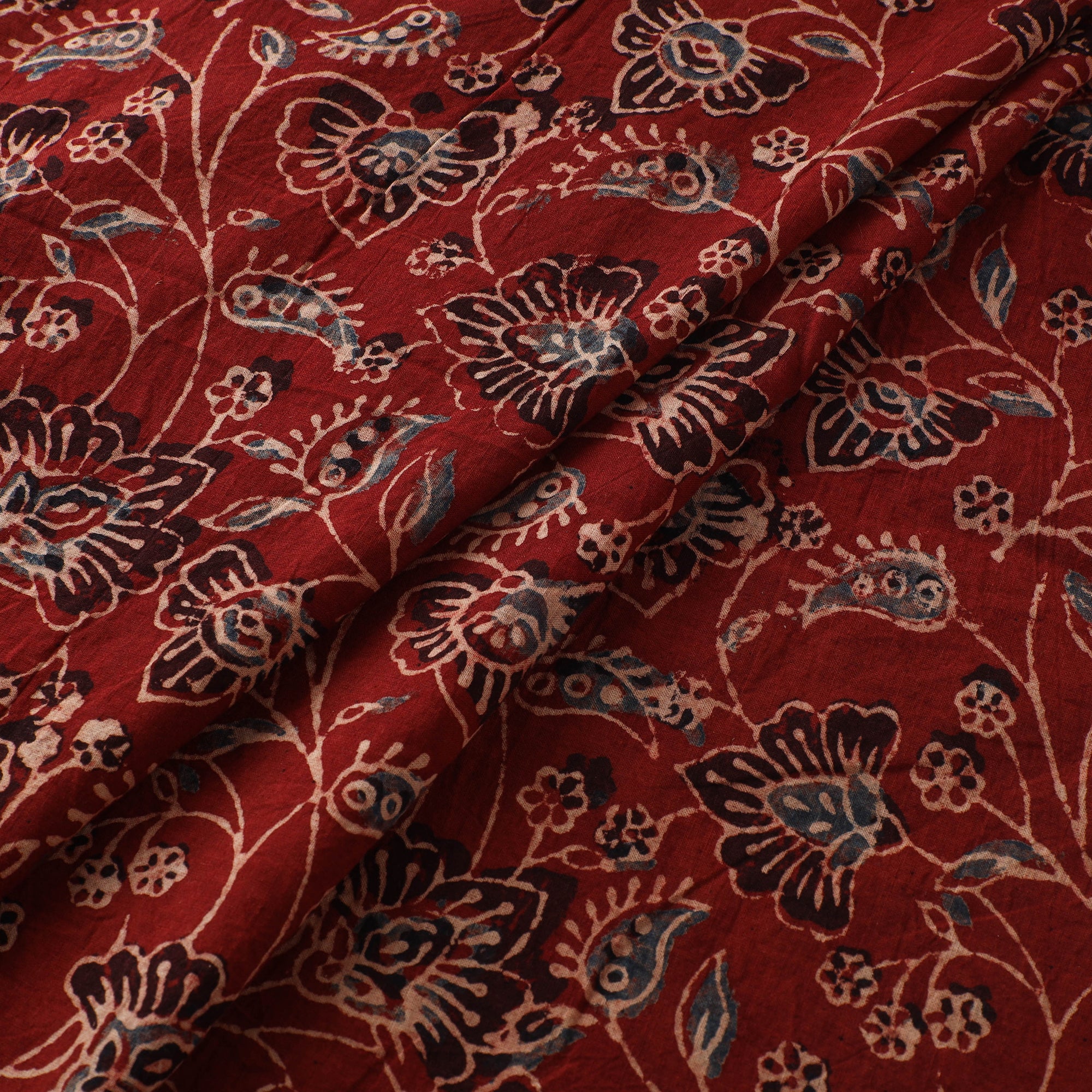 Red - Ajrakh Hand Block Print Natural Dyed Cotton Fabric 02