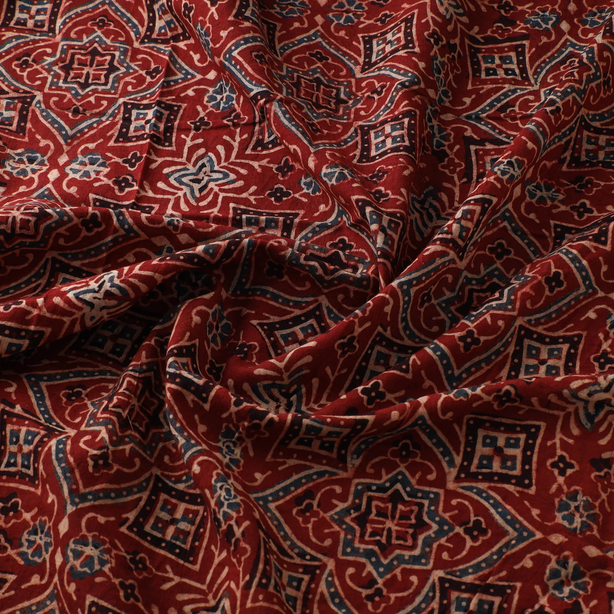 Maroon - Ajrakh Hand Block Print Natural Dyed Cotton Fabric 04 - Image 3