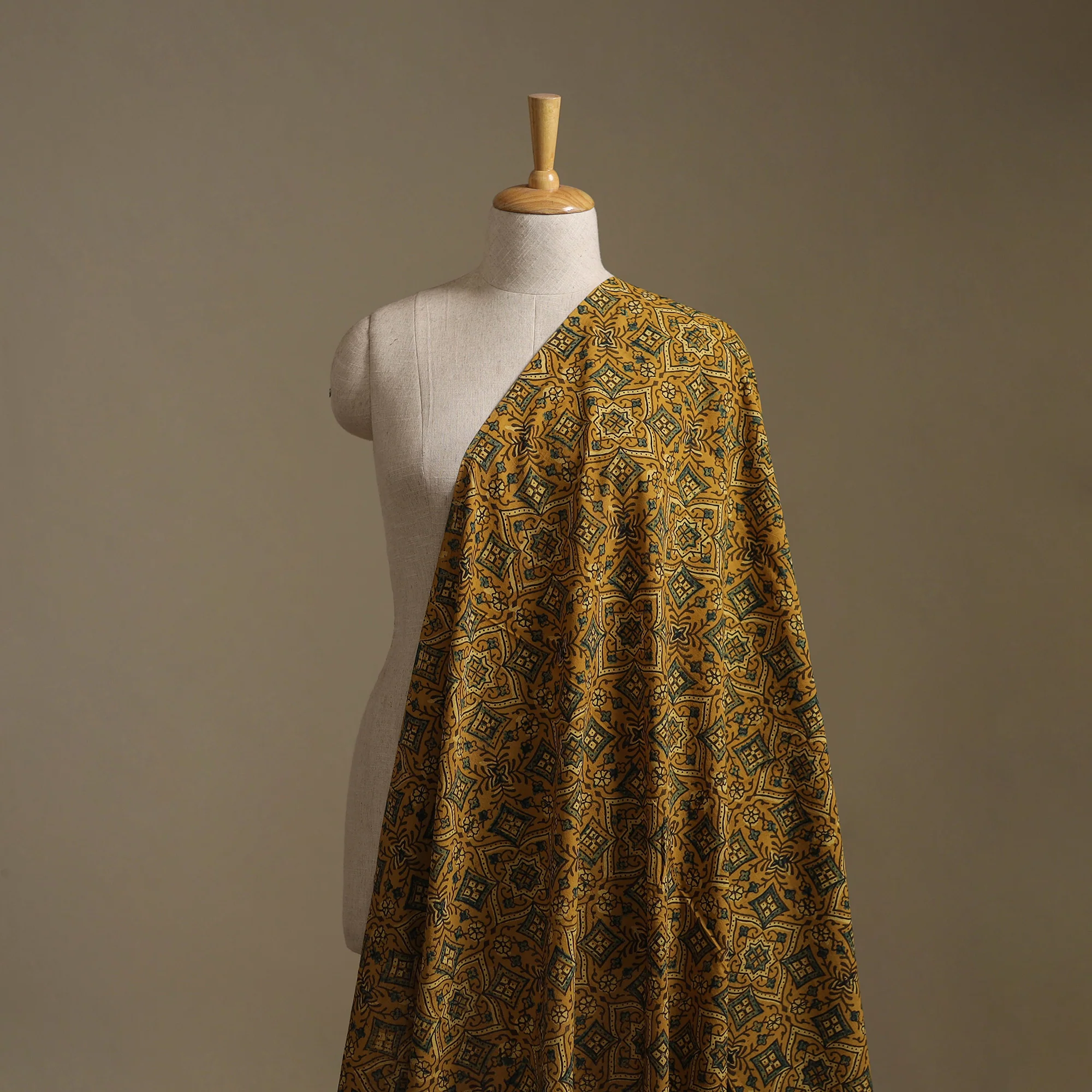 Yellow - Ajrakh Hand Block Print Natural Dyed Cotton Fabric 07 - Image 2