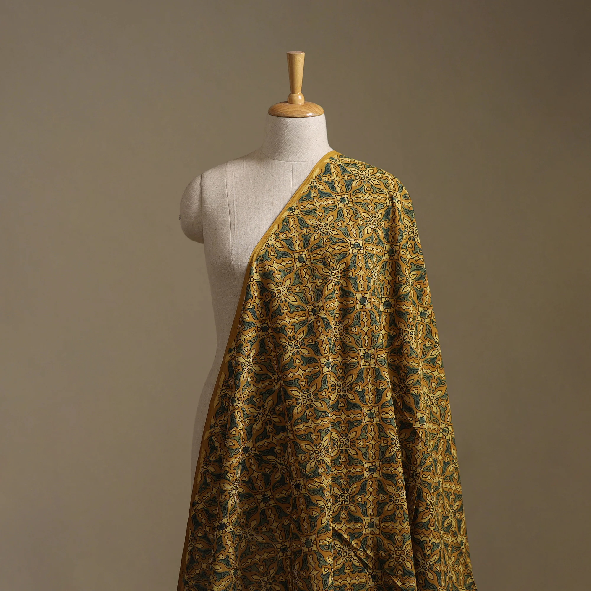 Yellow - Ajrakh Hand Block Print Natural Dyed Cotton Fabric 08 - Image 2