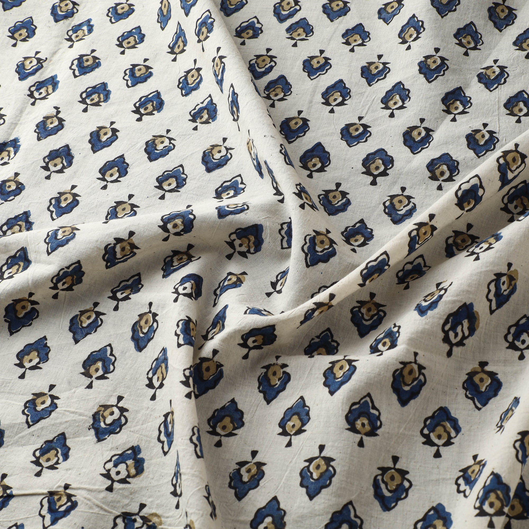 White - Ajrakh Hand Block Print Natural Dyed Cotton Fabric 22 - Image 3