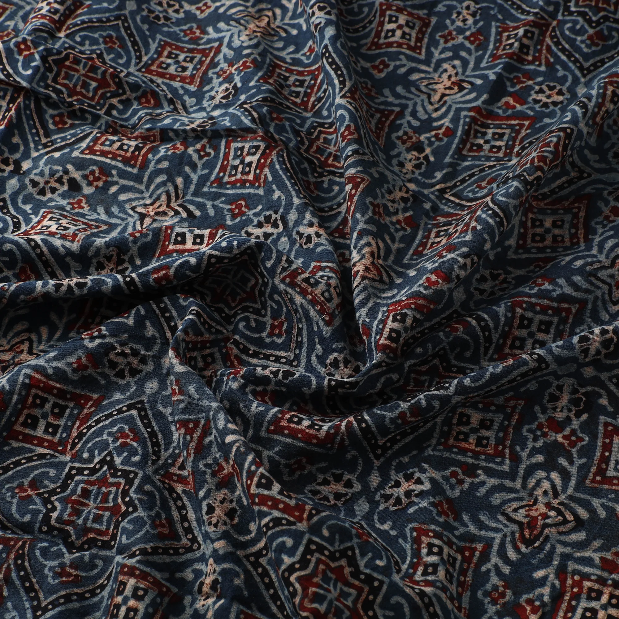 Blue - Ajrakh Hand Block Print Natural Dyed Cotton Fabric 27 - Image 3