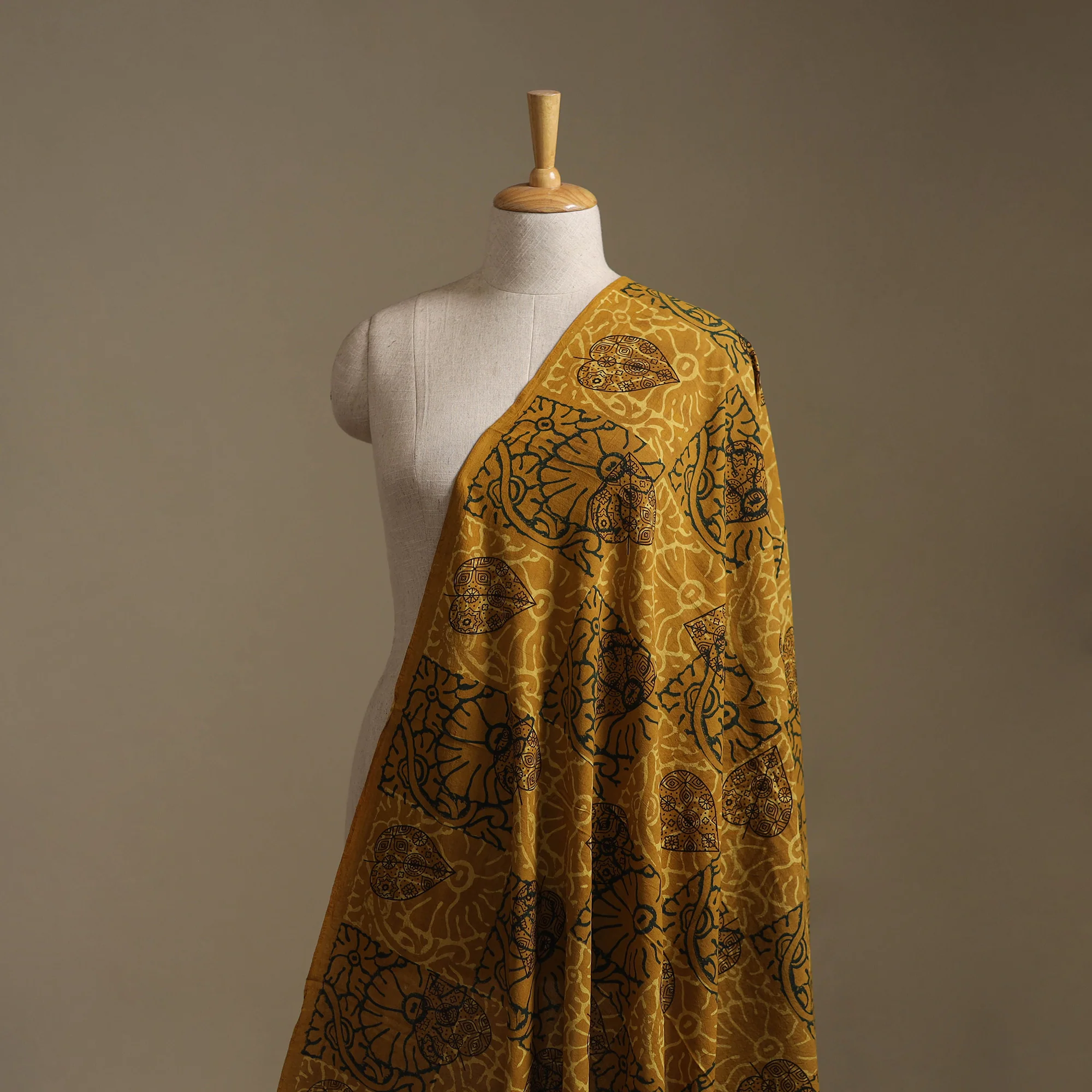 Yellow - Ajrakh Hand Block Print Natural Dyed Cotton Fabric 29 - Image 2