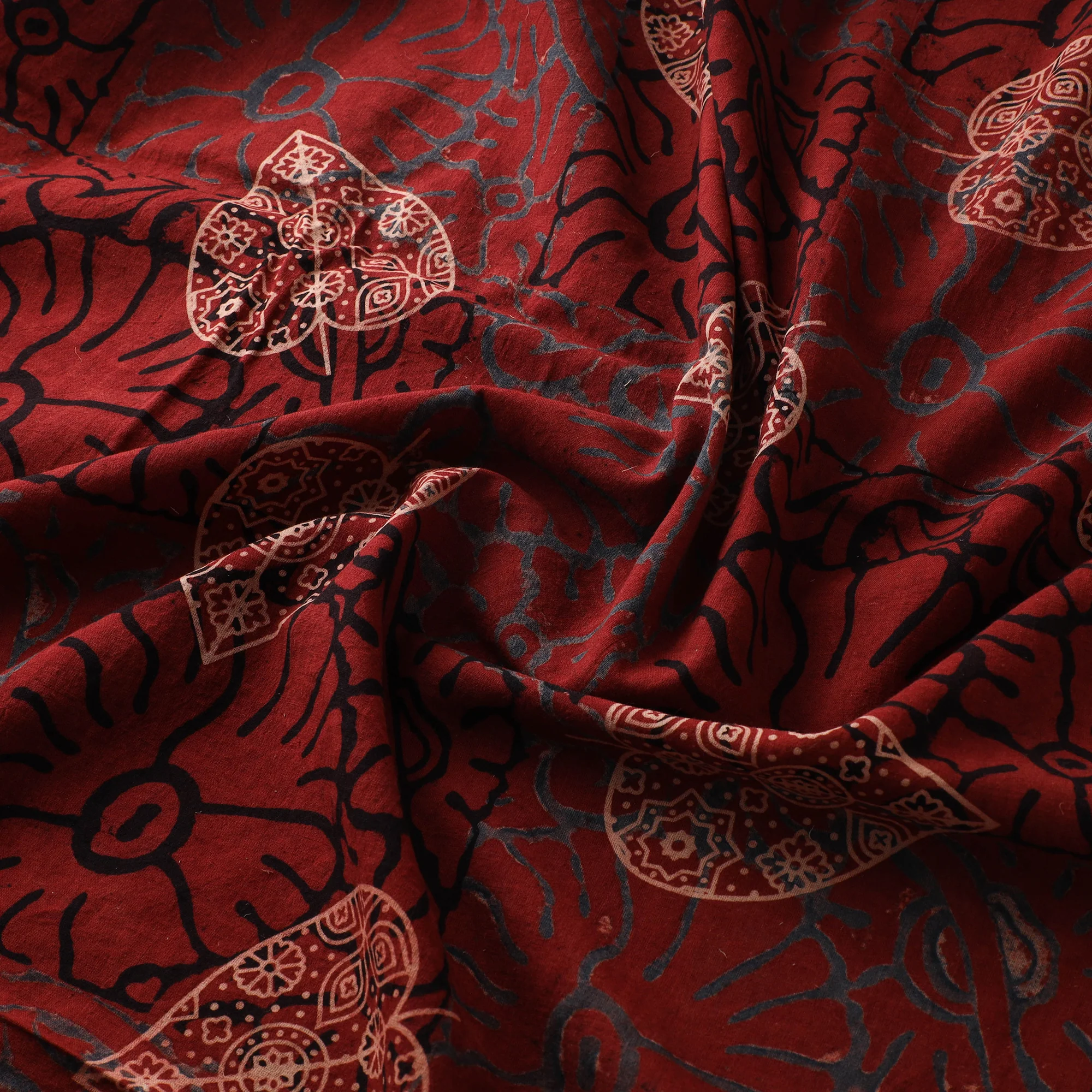 Red - Ajrakh Hand Block Print Natural Dyed Cotton Fabric 31 - Image 3