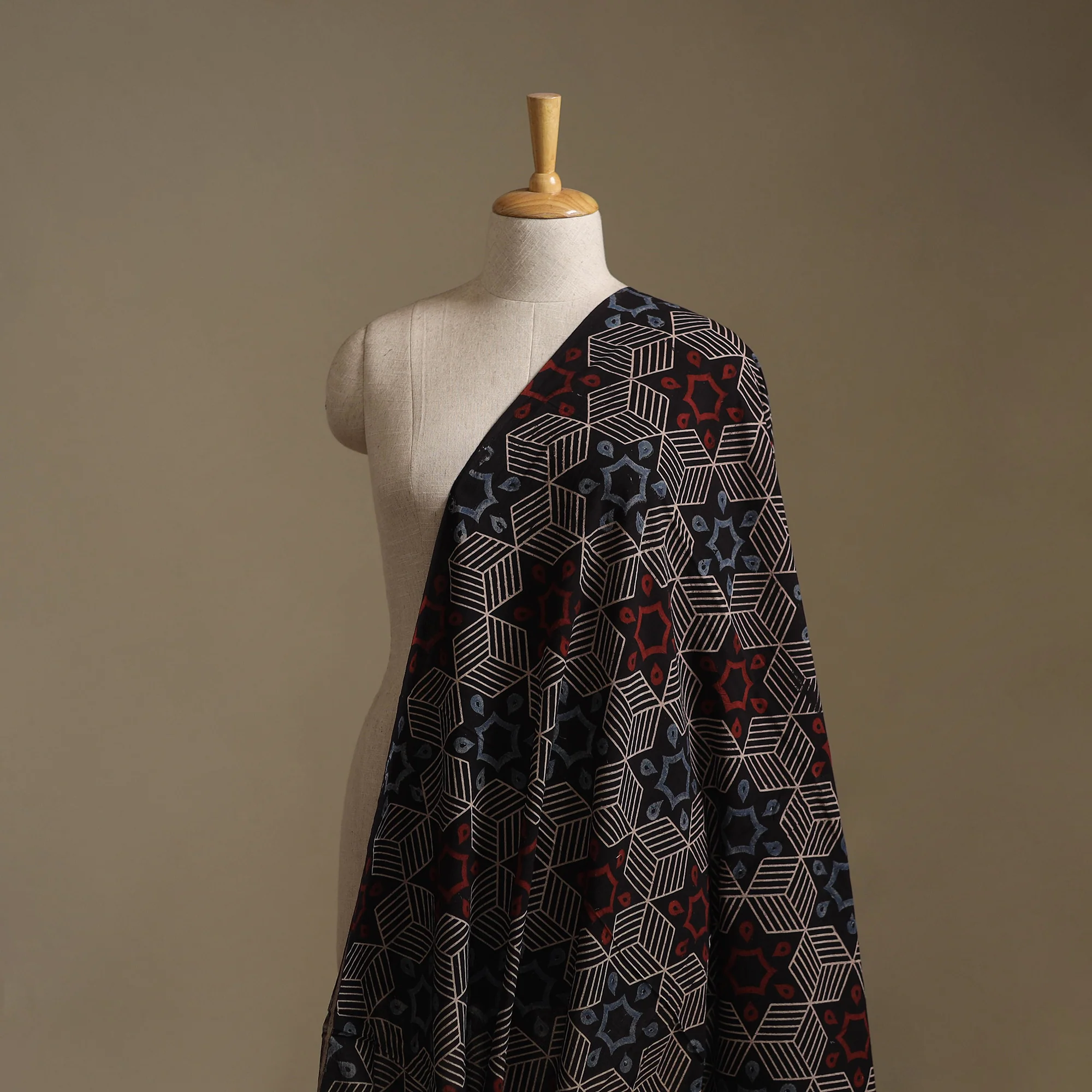 Black - Ajrakh Hand Block Print Natural Dyed Cotton Fabric 32 - Image 2