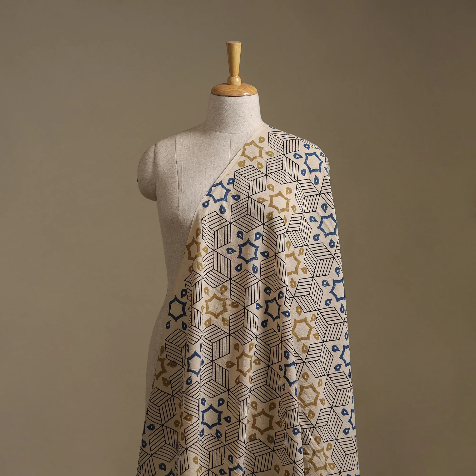 white - Ajrakh Hand Block Print Natural Dyed Cotton Fabric 41 - Image 2