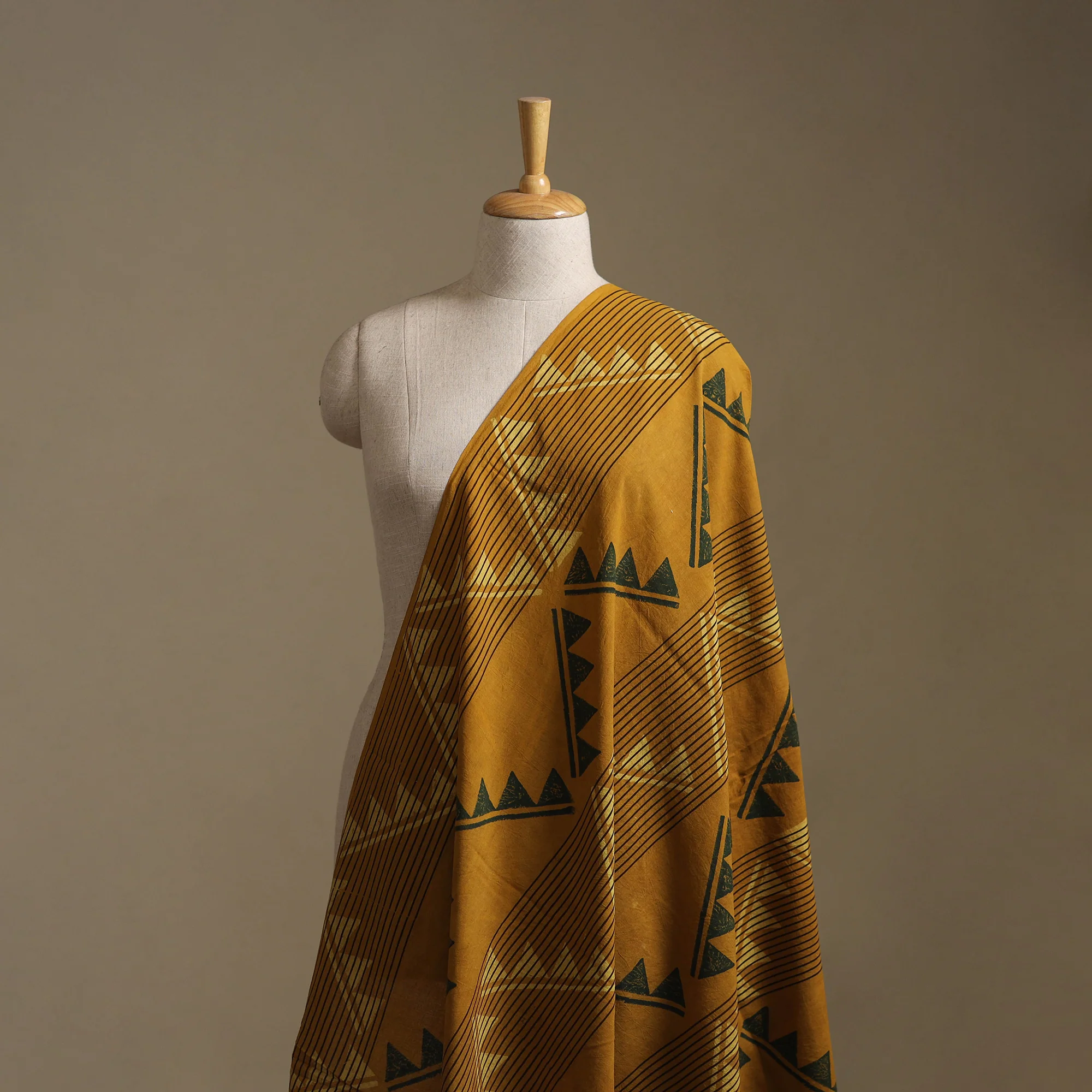 Yellow - Ajrakh Hand Block Print Natural Dyed Cotton Fabric 48 - Image 2