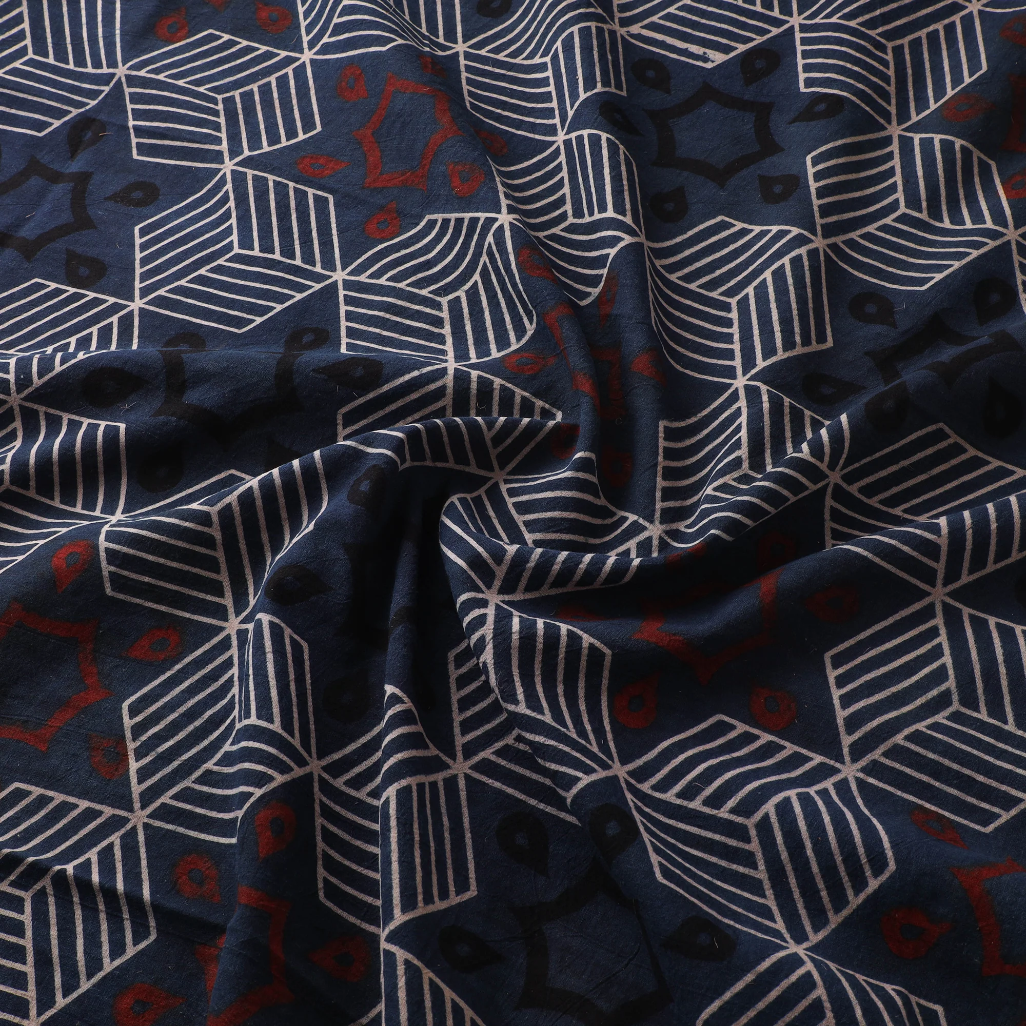 Blue - Ajrakh Hand Block Print Natural Dyed Cotton Fabric 52 - Image 3