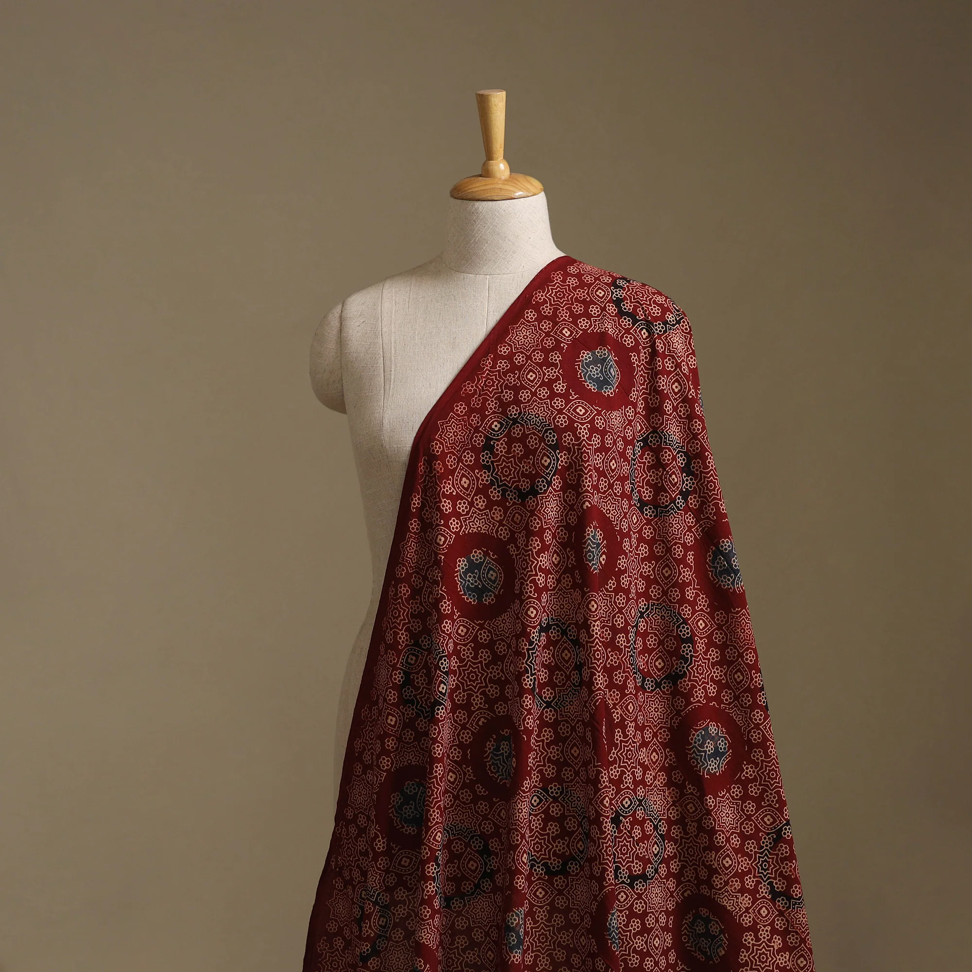 Red - Ajrakh Hand Block Print Natural Dyed Cotton Fabric 60 - Image 2
