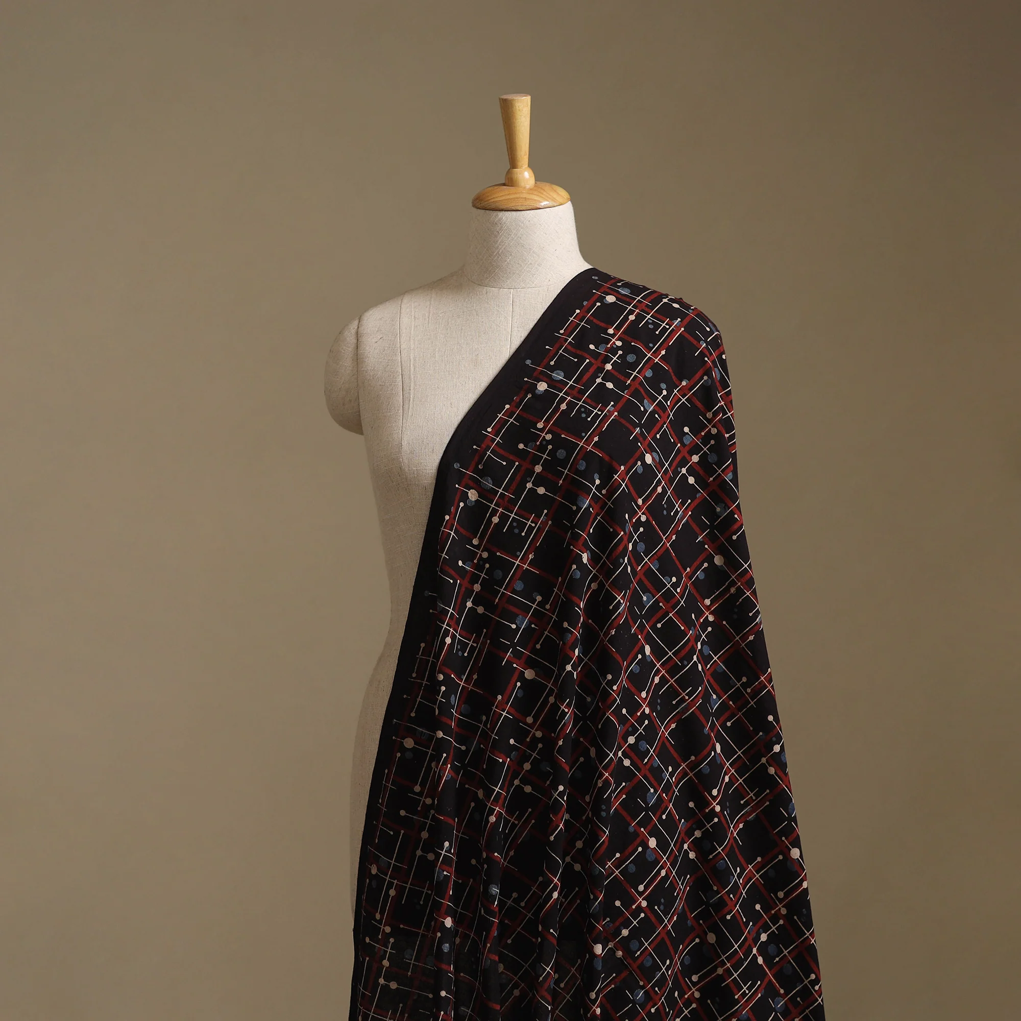 Black - Ajrakh Hand Block Print Natural Dyed Cotton Fabric 65 - Image 2