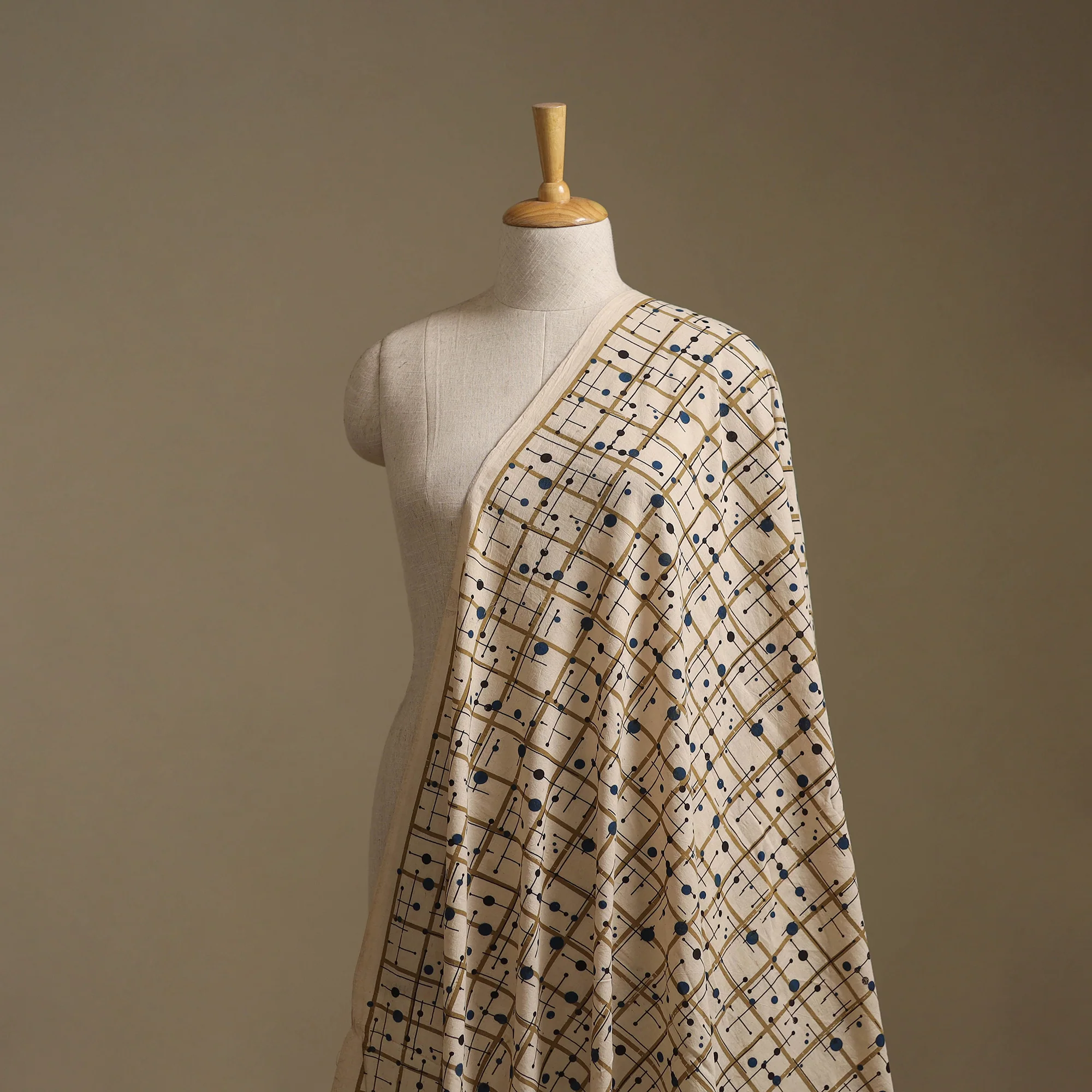 Beige - Ajrakh Hand Block Print Natural Dyed Cotton Fabric 68 - Image 2