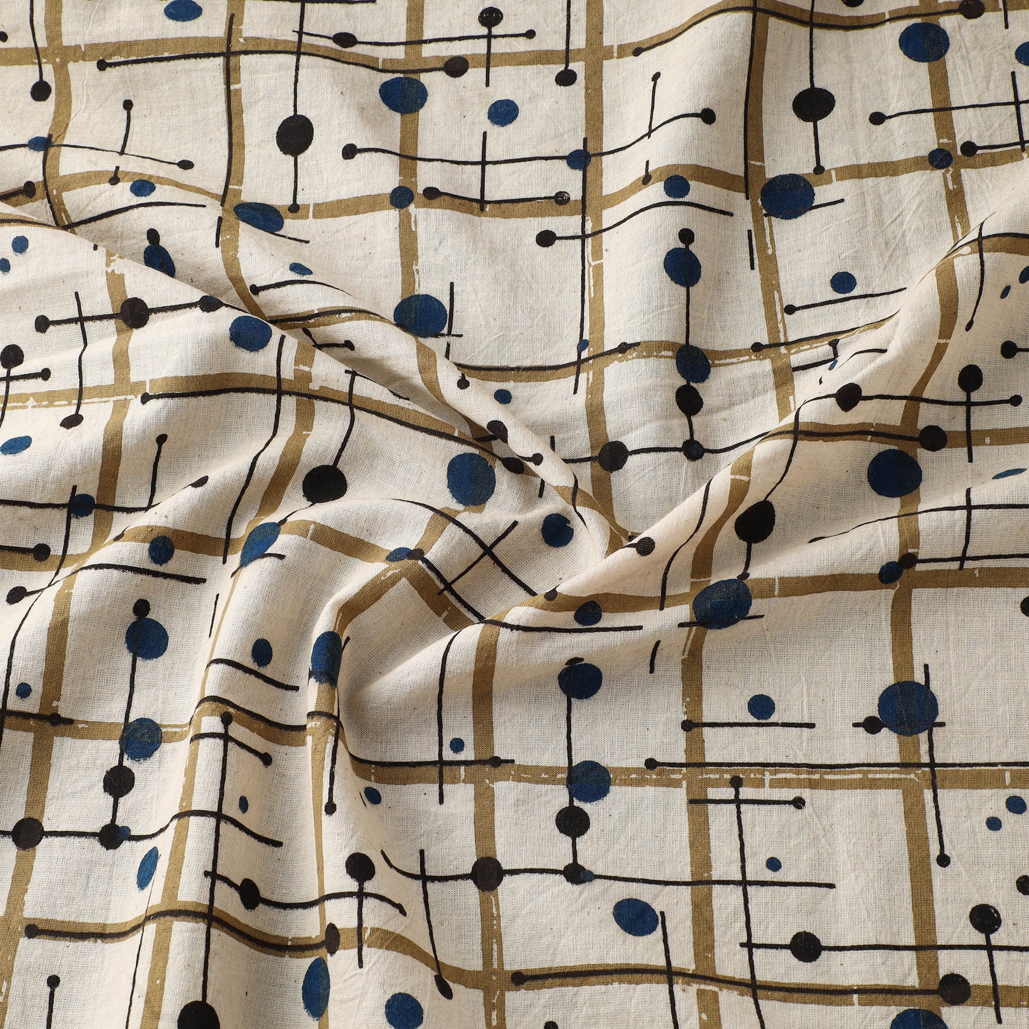 Beige - Ajrakh Hand Block Print Natural Dyed Cotton Fabric 68 - Image 3