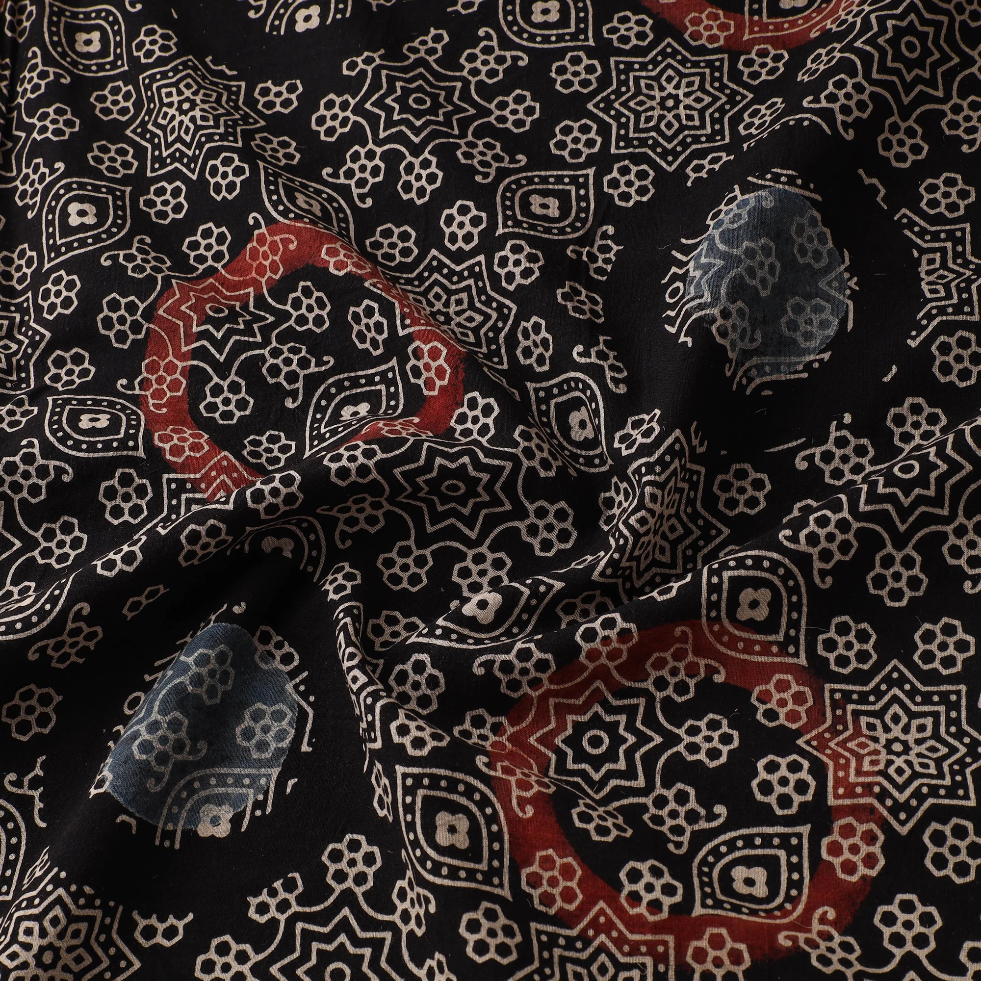 Black - Ajrakh Hand Block Print Natural Dyed Cotton Fabric 74 - Image 3