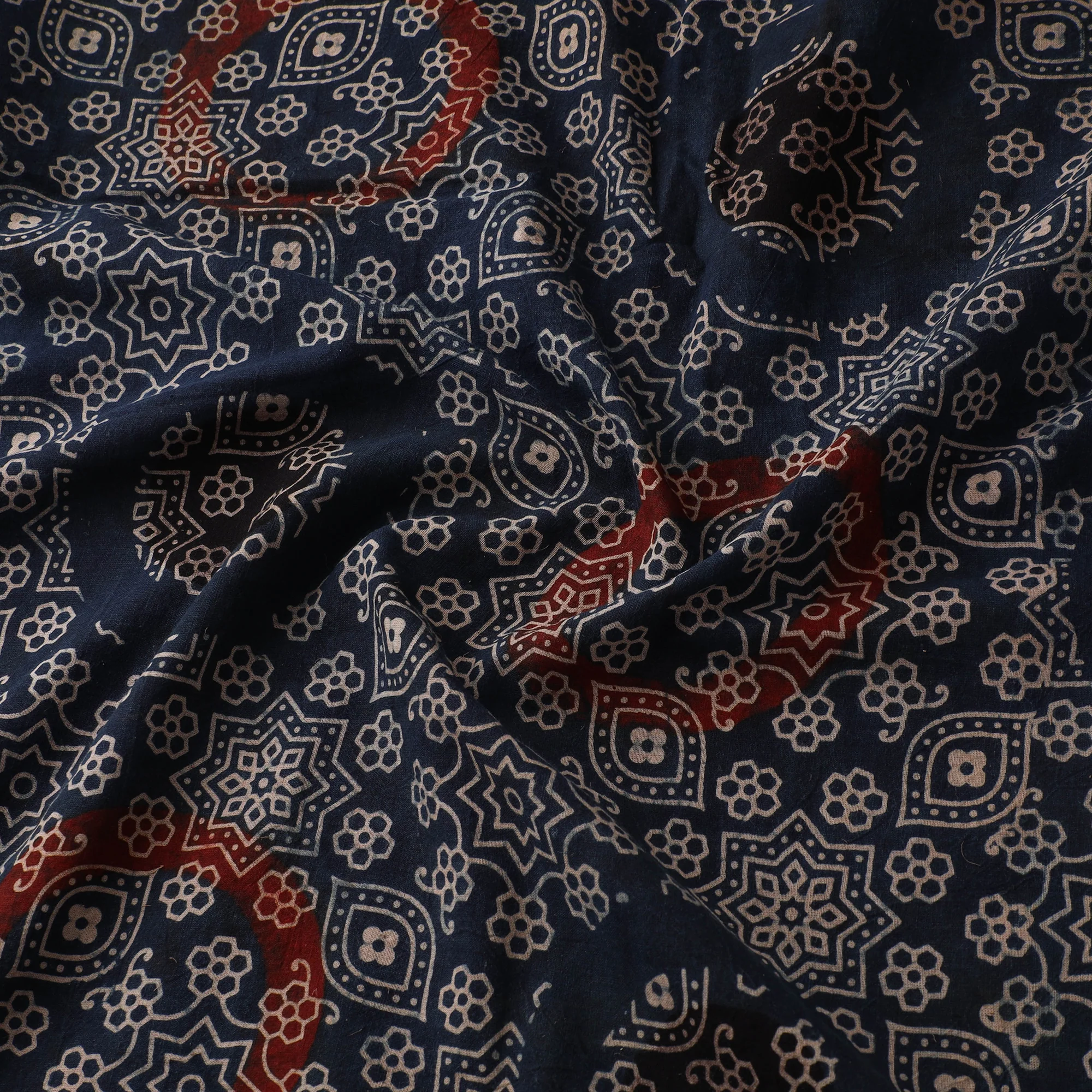 Blue - Ajrakh Hand Block Print Natural Dyed Cotton Fabric 75 - Image 3