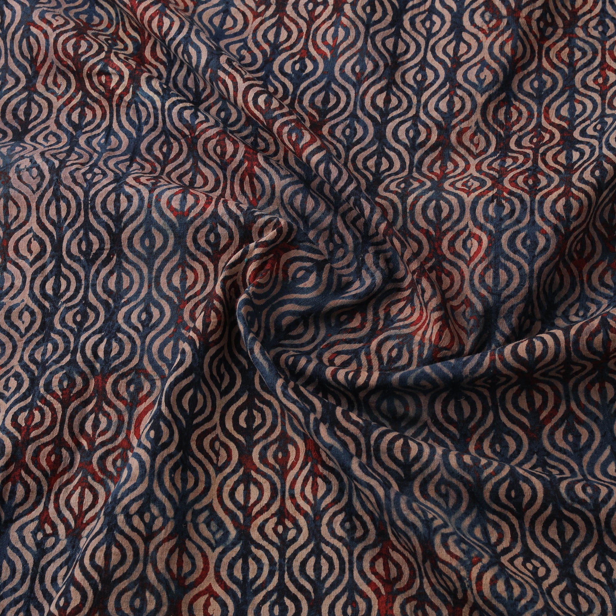 Ajrakh Hand Block Print Natural Dyed Cotton Lycra Fabric 01 - Image 3