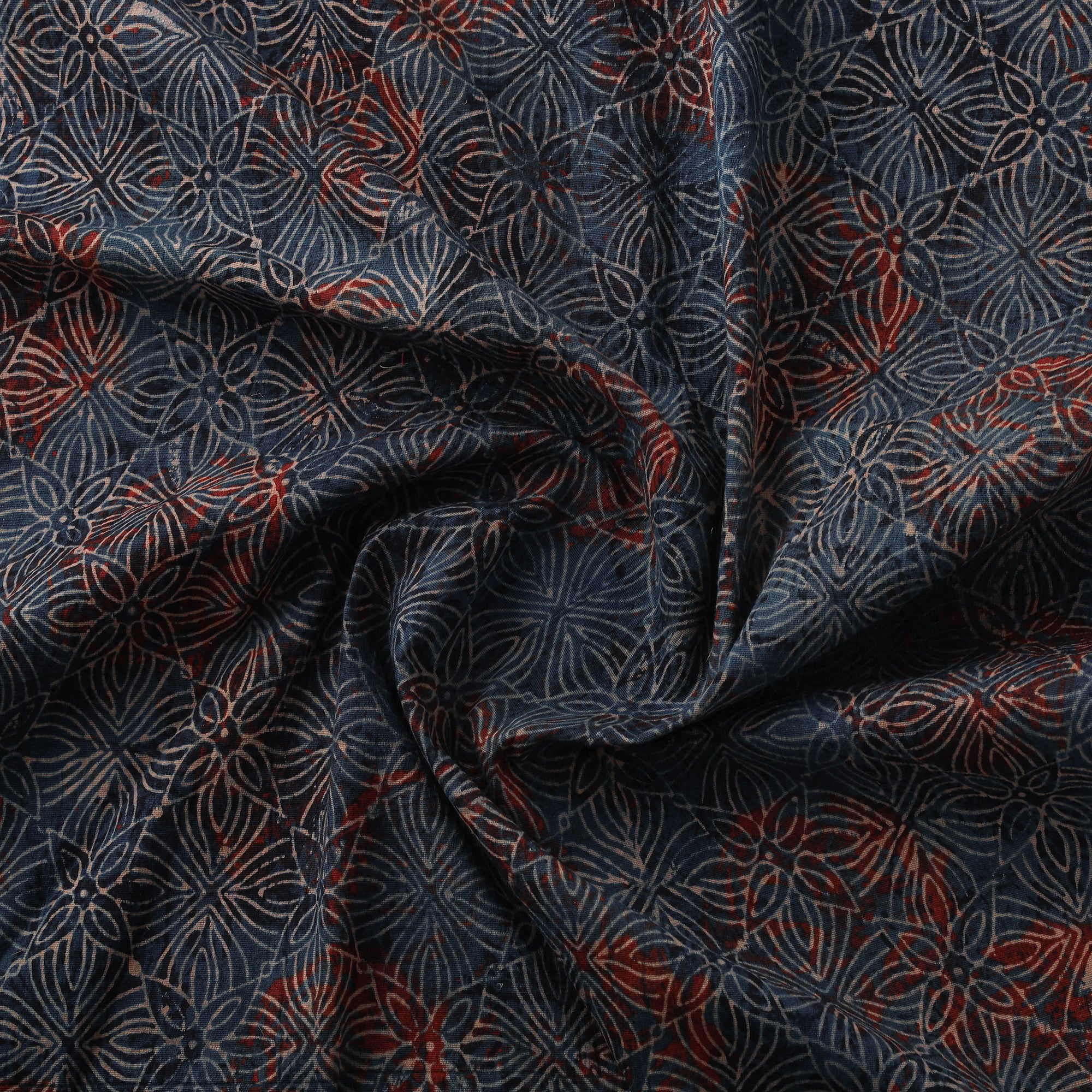 Ajrakh Hand Block Print Natural Dyed Cotton Lycra Fabric 07 - Image 3