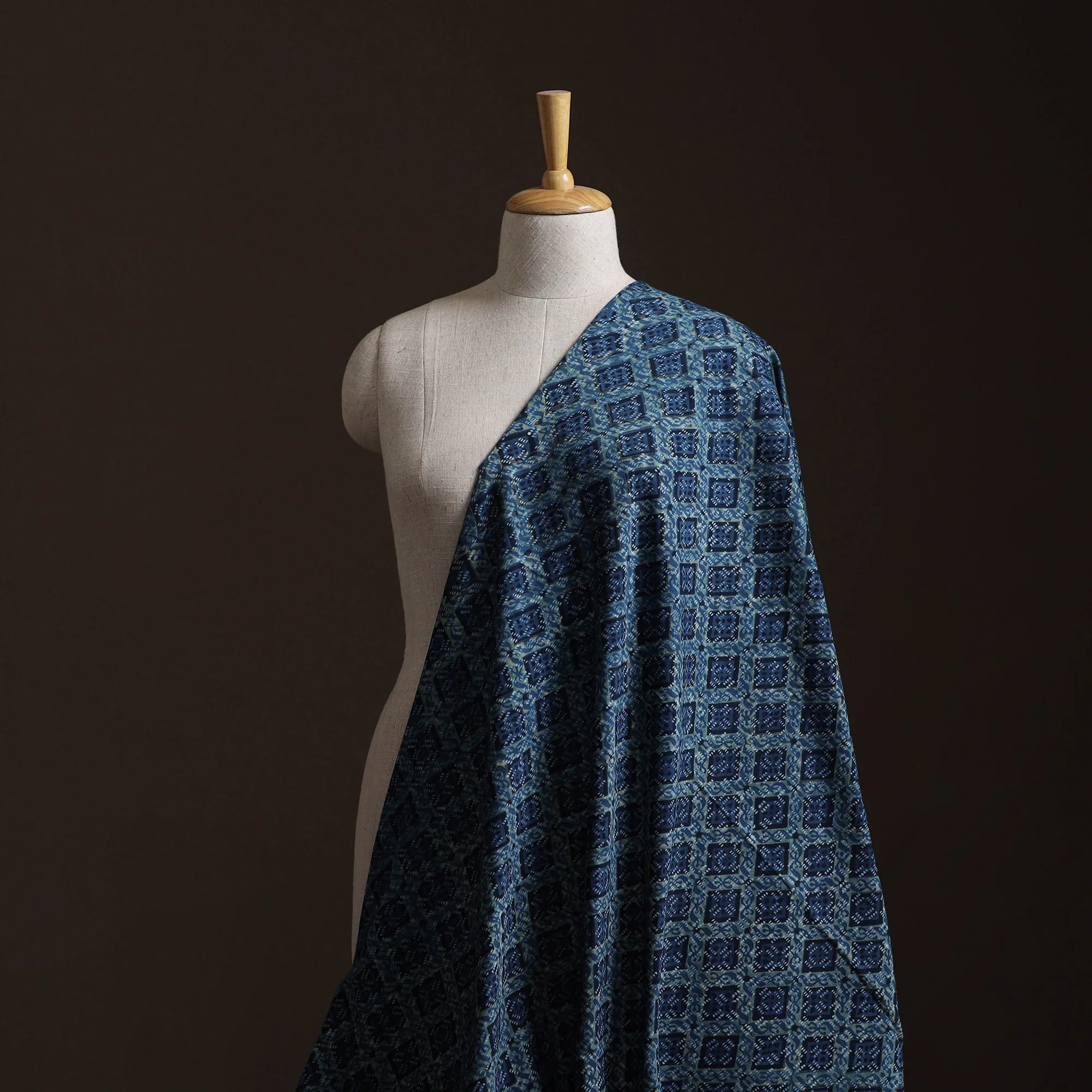 Ajrakh Hand Block Print Natural Dyed Cotton Lycra Fabric 14 - Image 2