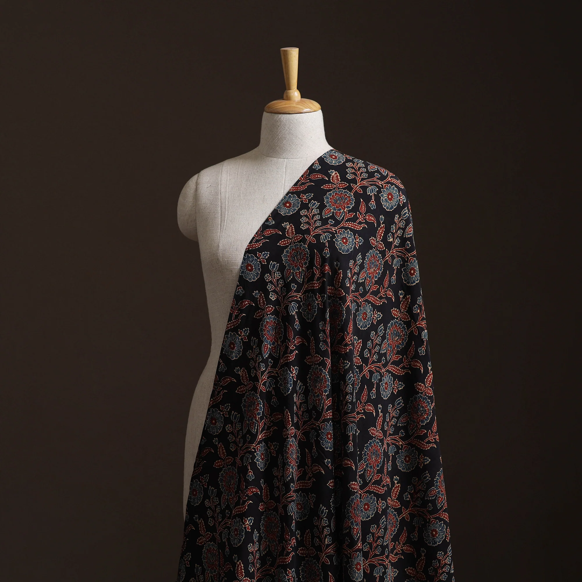 Ajrakh Hand Block Print Natural Dyed Crepe Silk Fabric 18 - Image 2