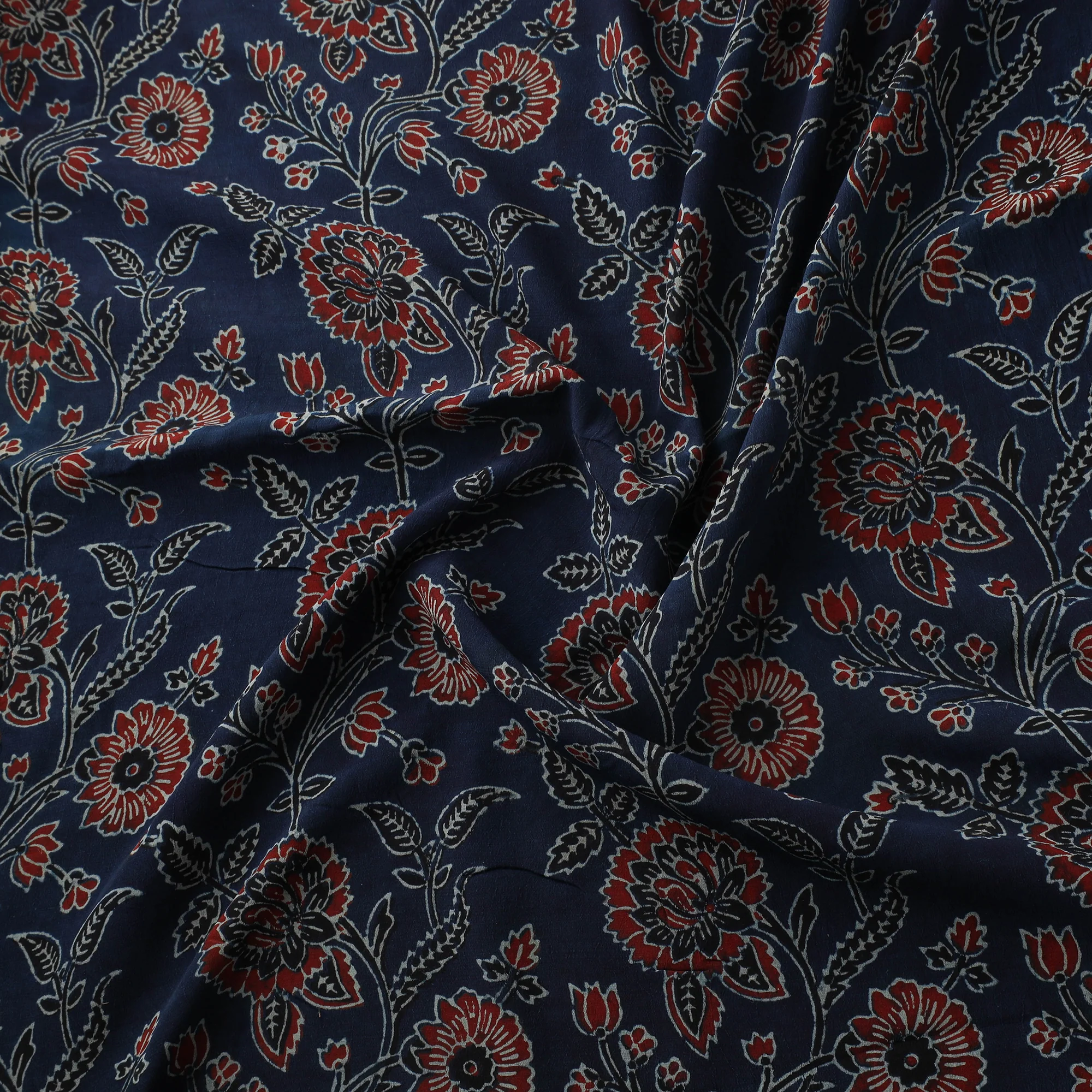 Ajrakh Hand Block Print Natural Dyed Crepe Silk Fabric 20 - Image 3
