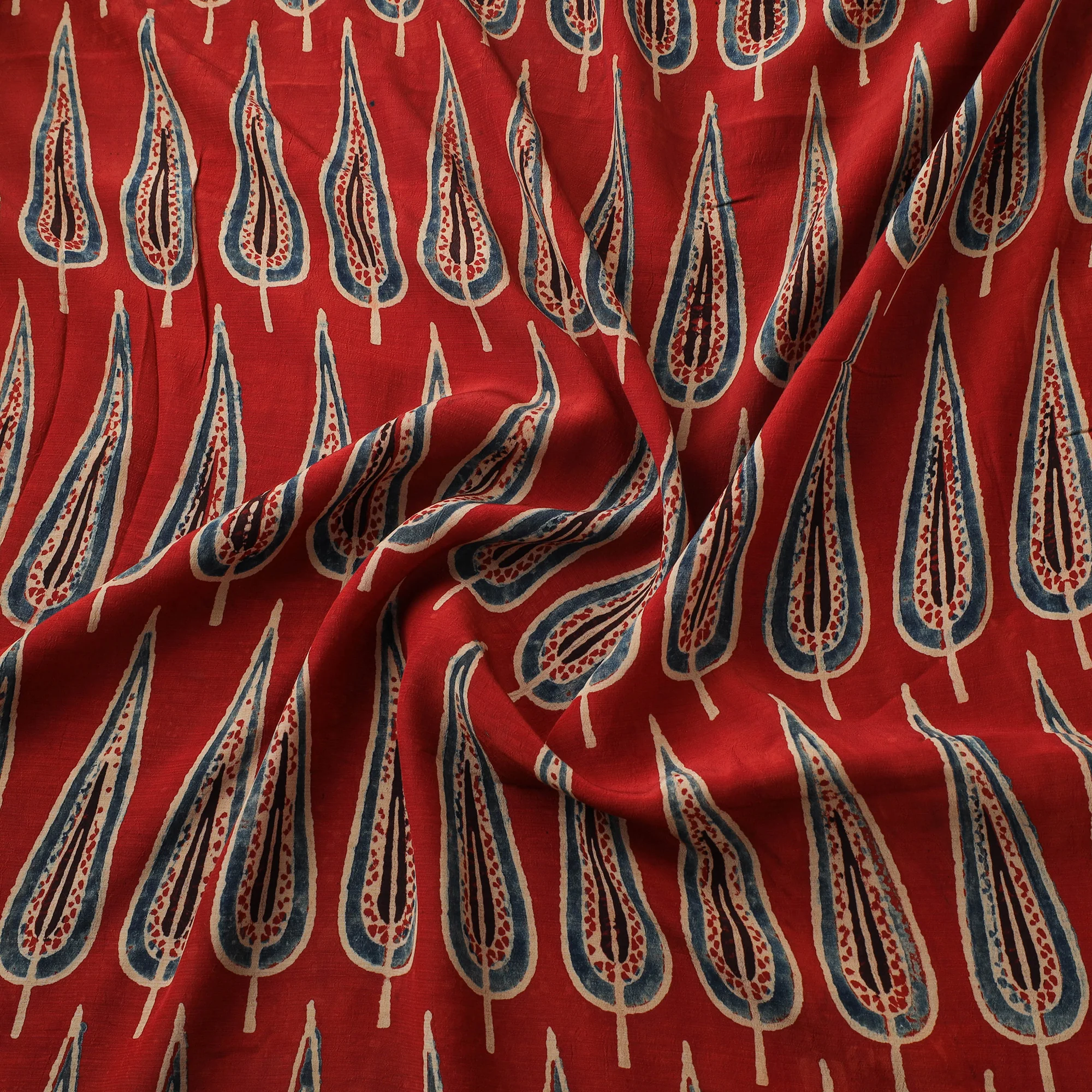 Ajrakh Hand Block Print Natural Dyed Crepe Silk Fabric 24 - Image 3