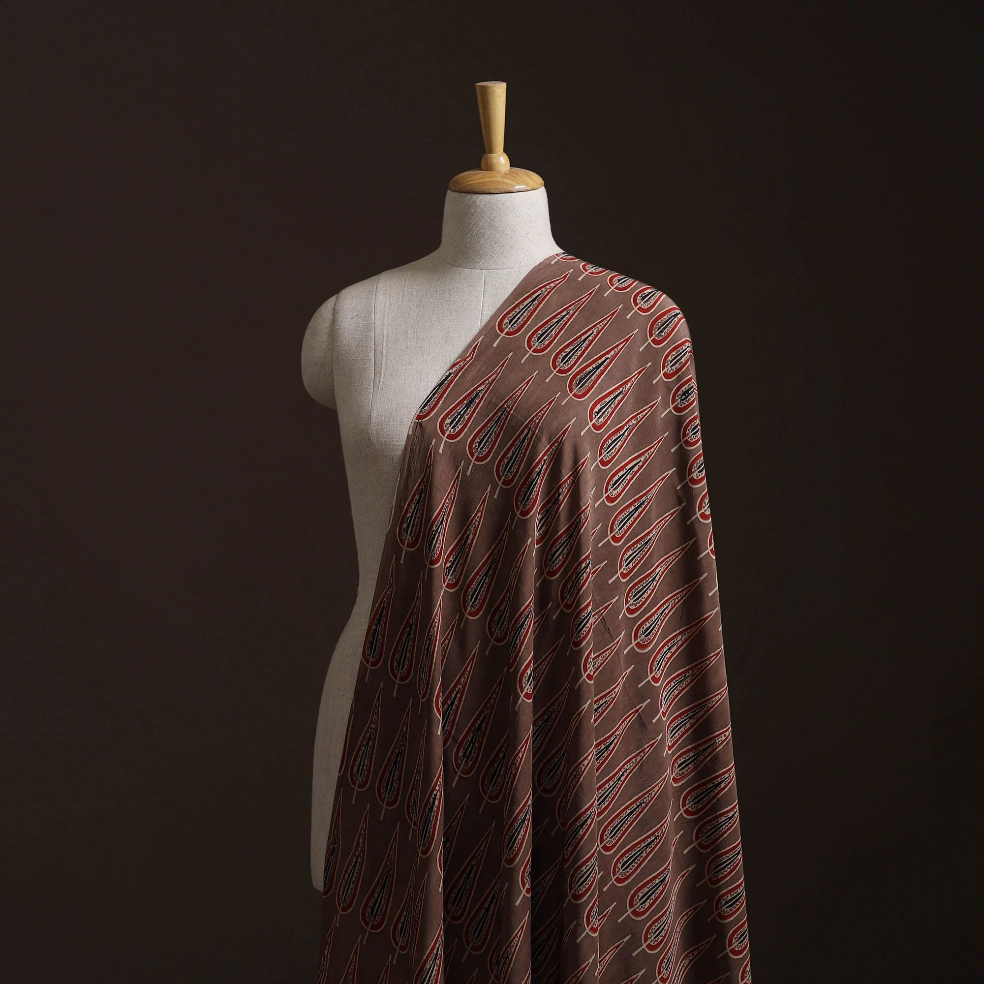 Ajrakh Hand Block Print Natural Dyed Crepe Silk Fabric 27 - Image 2