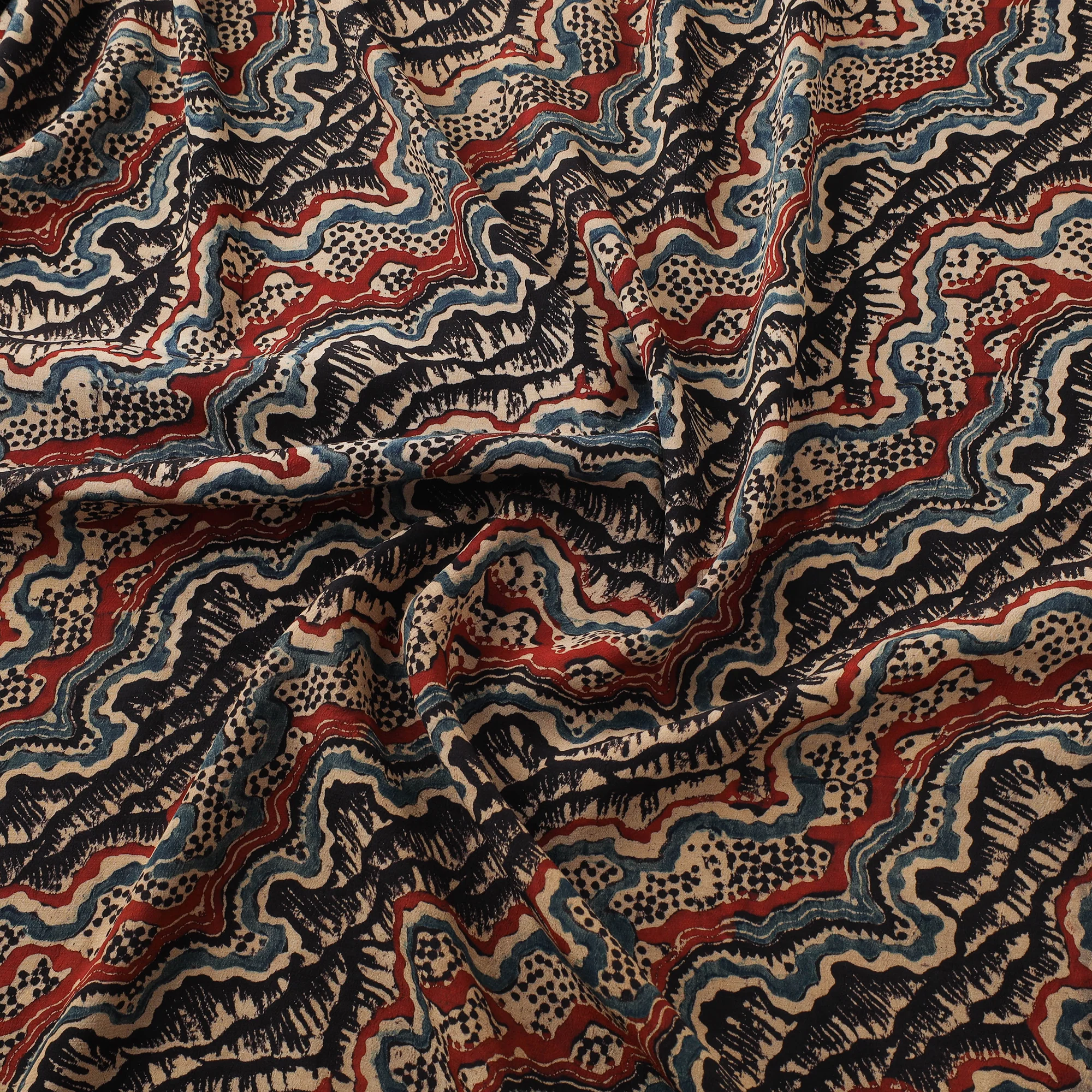 Ajrakh Hand Block Print Natural Dyed Crepe Silk Fabric 29 - Image 3