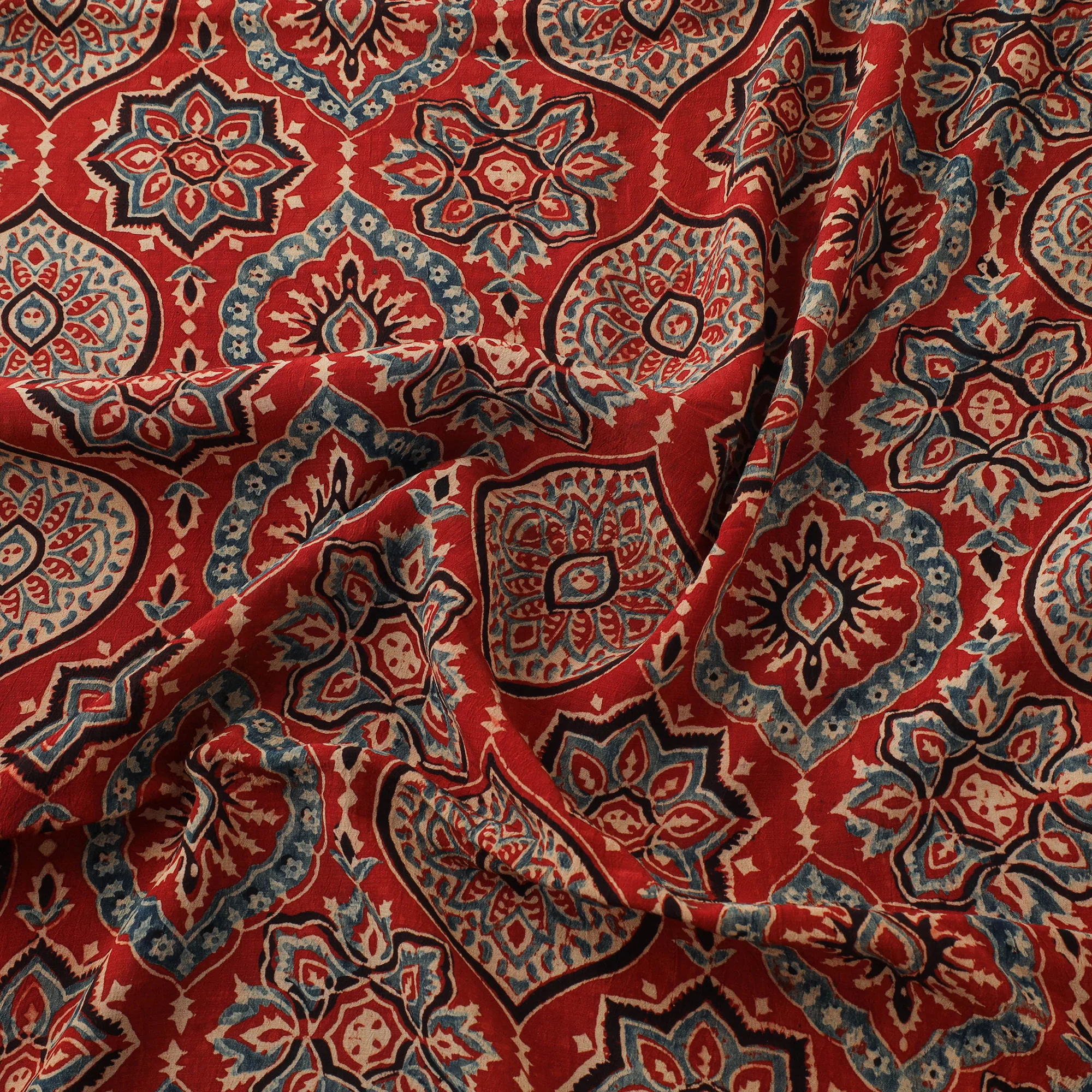 Ajrakh Hand Block Print Natural Dyed Crepe Silk Fabric 30 - Image 3