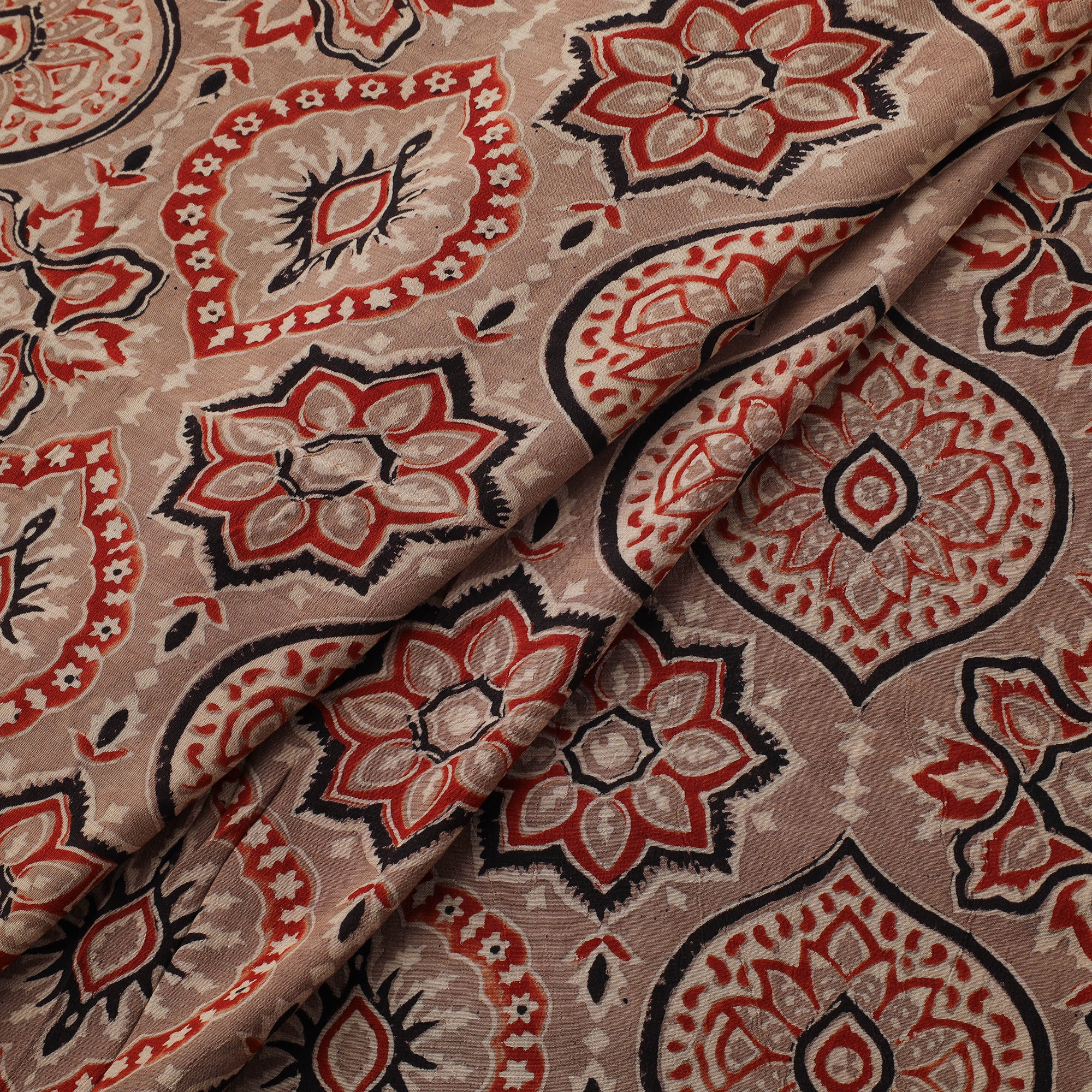 Ajrakh Hand Block Print Natural Dyed Crepe Silk Fabric 32