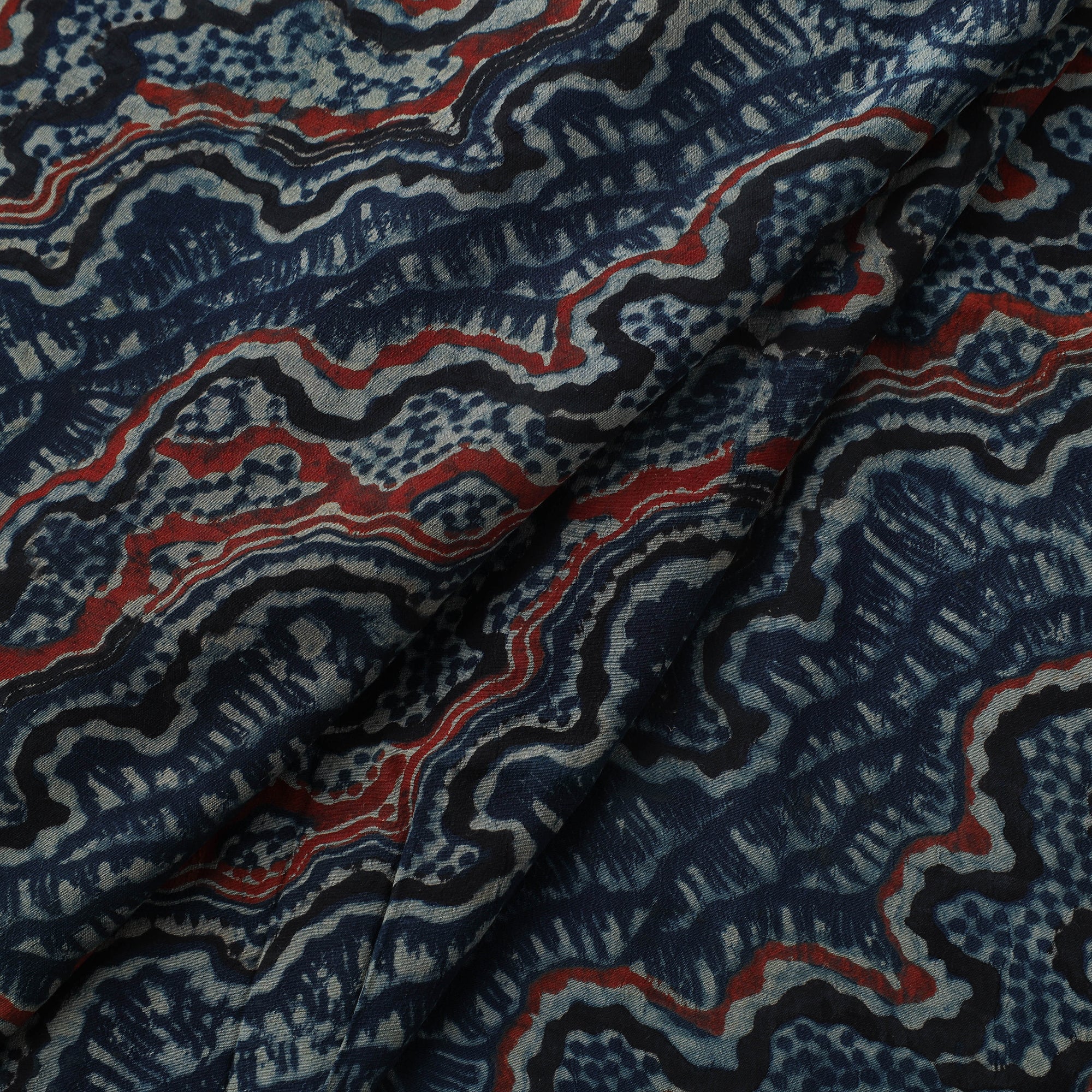 Ajrakh Hand Block Print Natural Dyed Crepe Silk Fabric 33