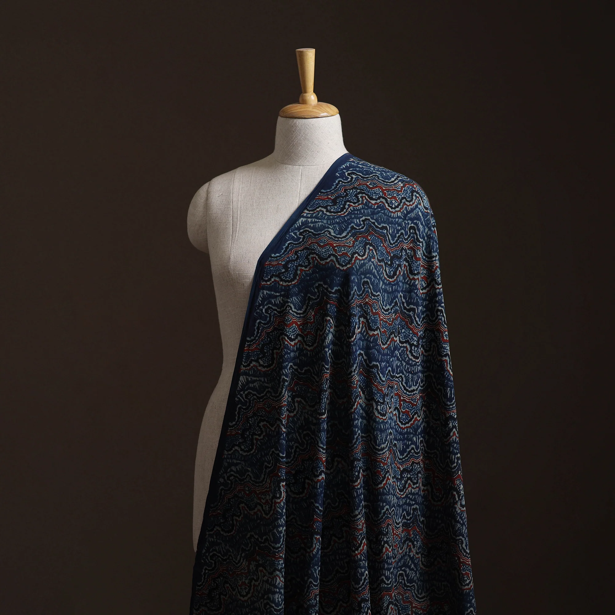 Ajrakh Hand Block Print Natural Dyed Crepe Silk Fabric 33 - Image 2