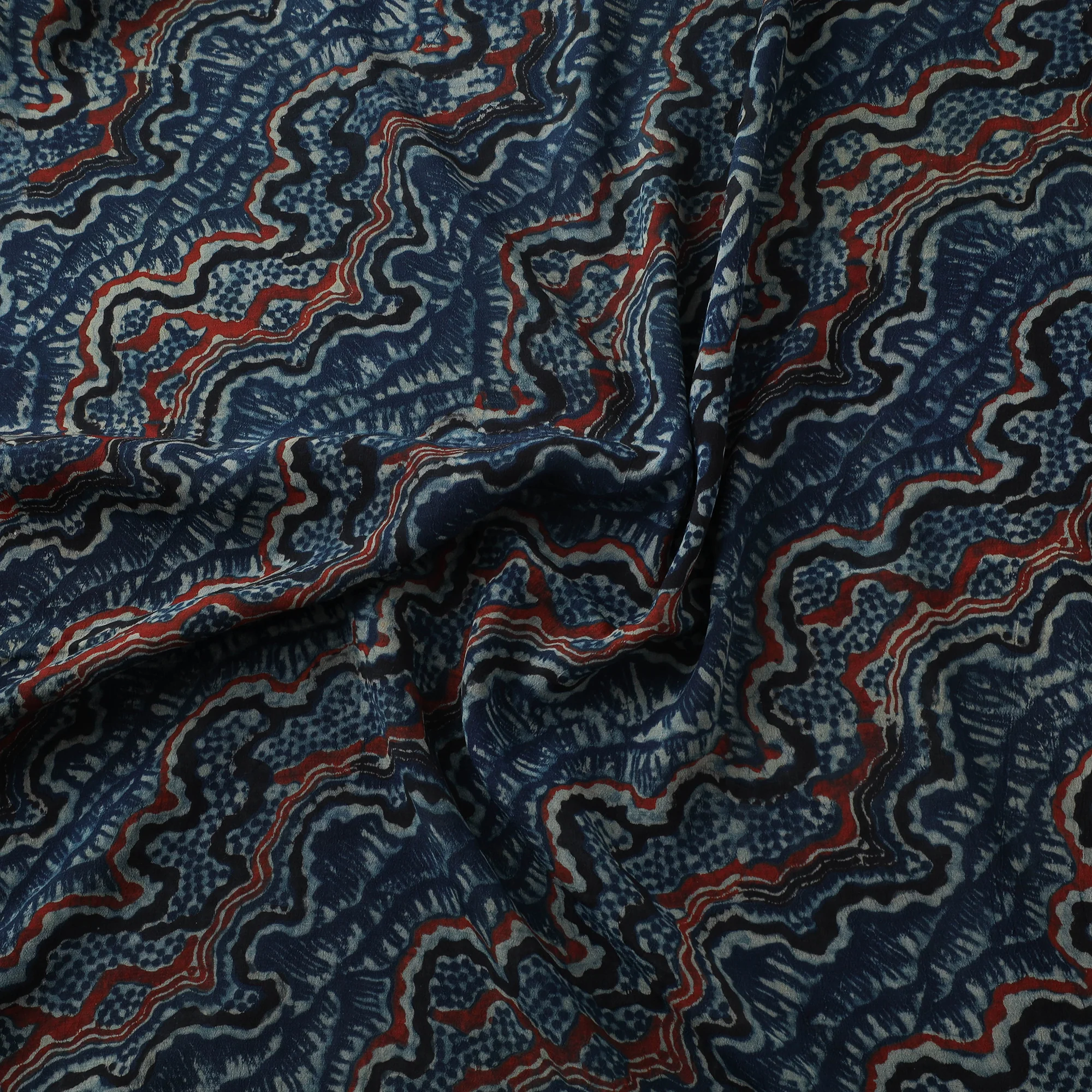 Ajrakh Hand Block Print Natural Dyed Crepe Silk Fabric 33 - Image 3