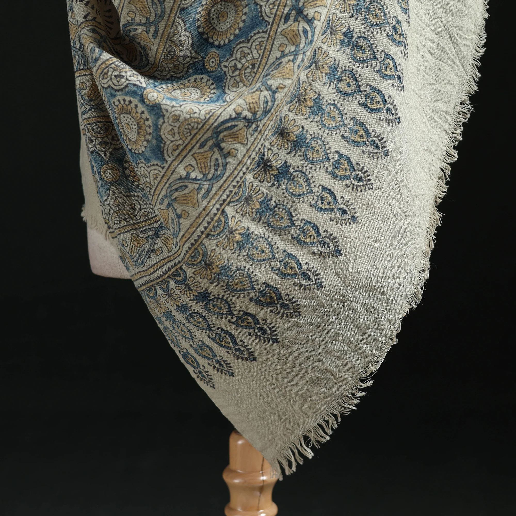 Ajrakh Hand Block Print Natural Dyed Handwoven Acrylic Wool Shawl 03 - Image 4