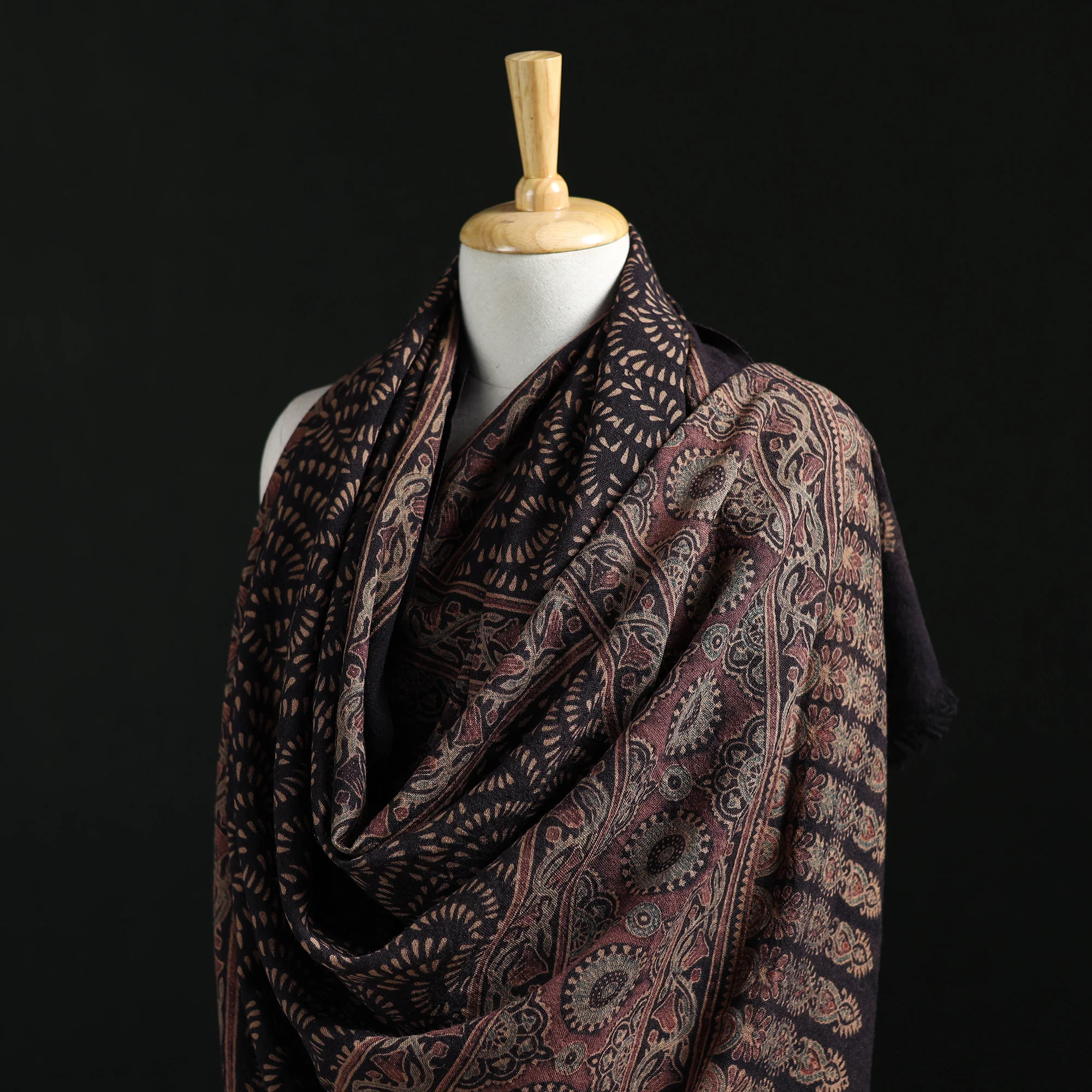 Ajrakh Hand Block Print Natural Dyed Handwoven Acrylic Wool Shawl 04 - Image 2