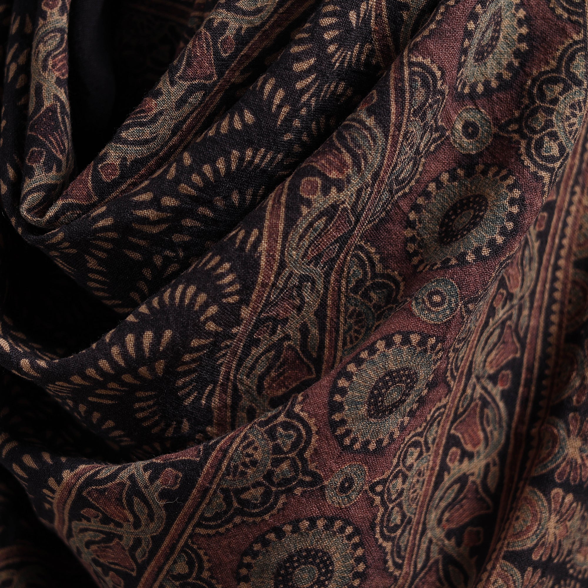Ajrakh Hand Block Print Natural Dyed Handwoven Acrylic Wool Shawl 04 - Image 3