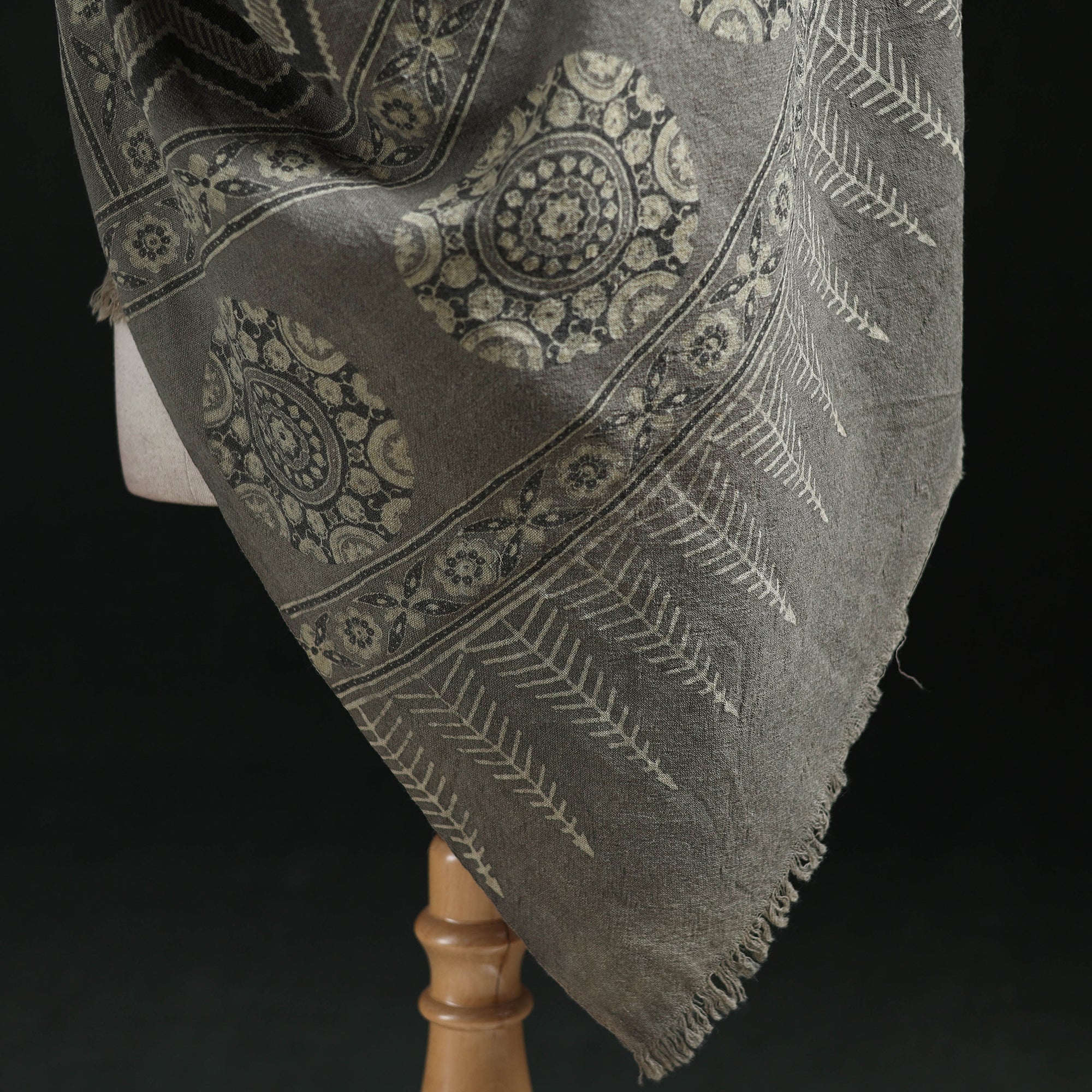 Ajrakh Hand Block Print Natural Dyed Handwoven Acrylic Wool Shawl 23 - Image 4