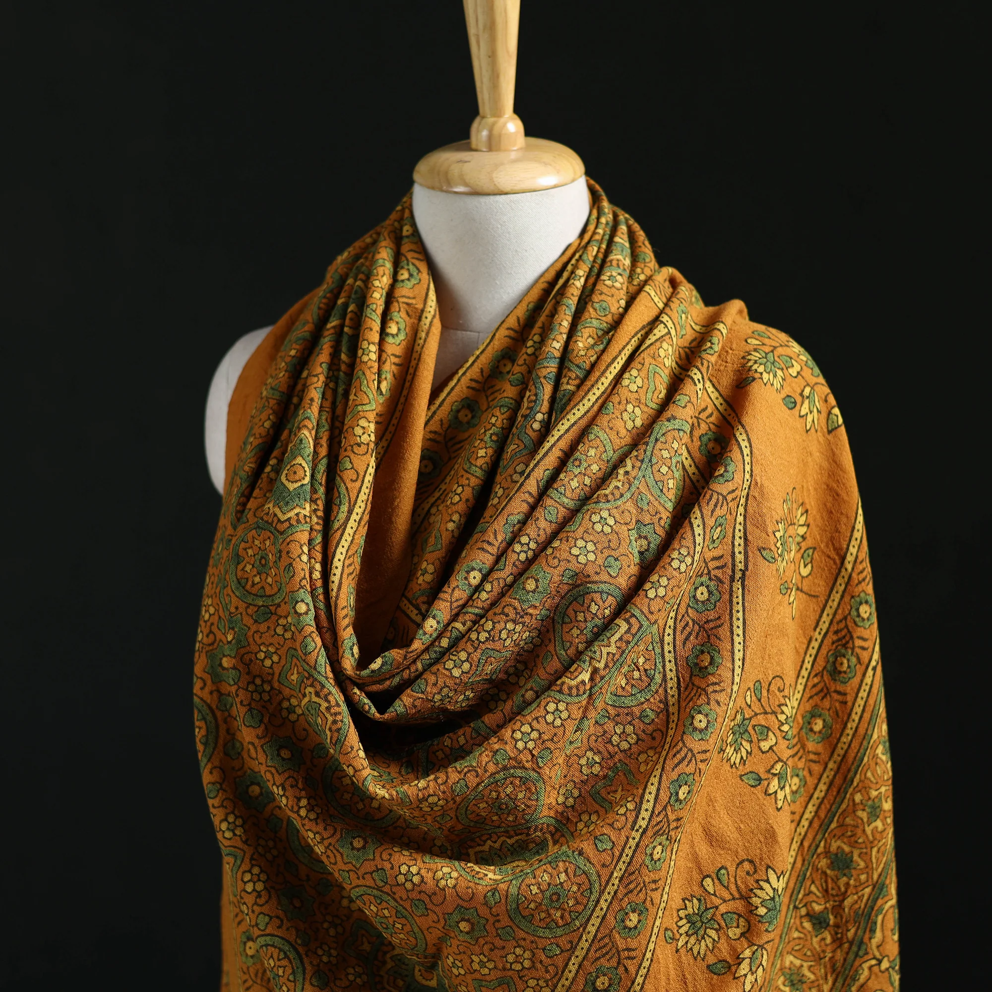 Ajrakh Hand Block Print Natural Dyed Handwoven Acrylic Wool Shawl 32 - Image 2