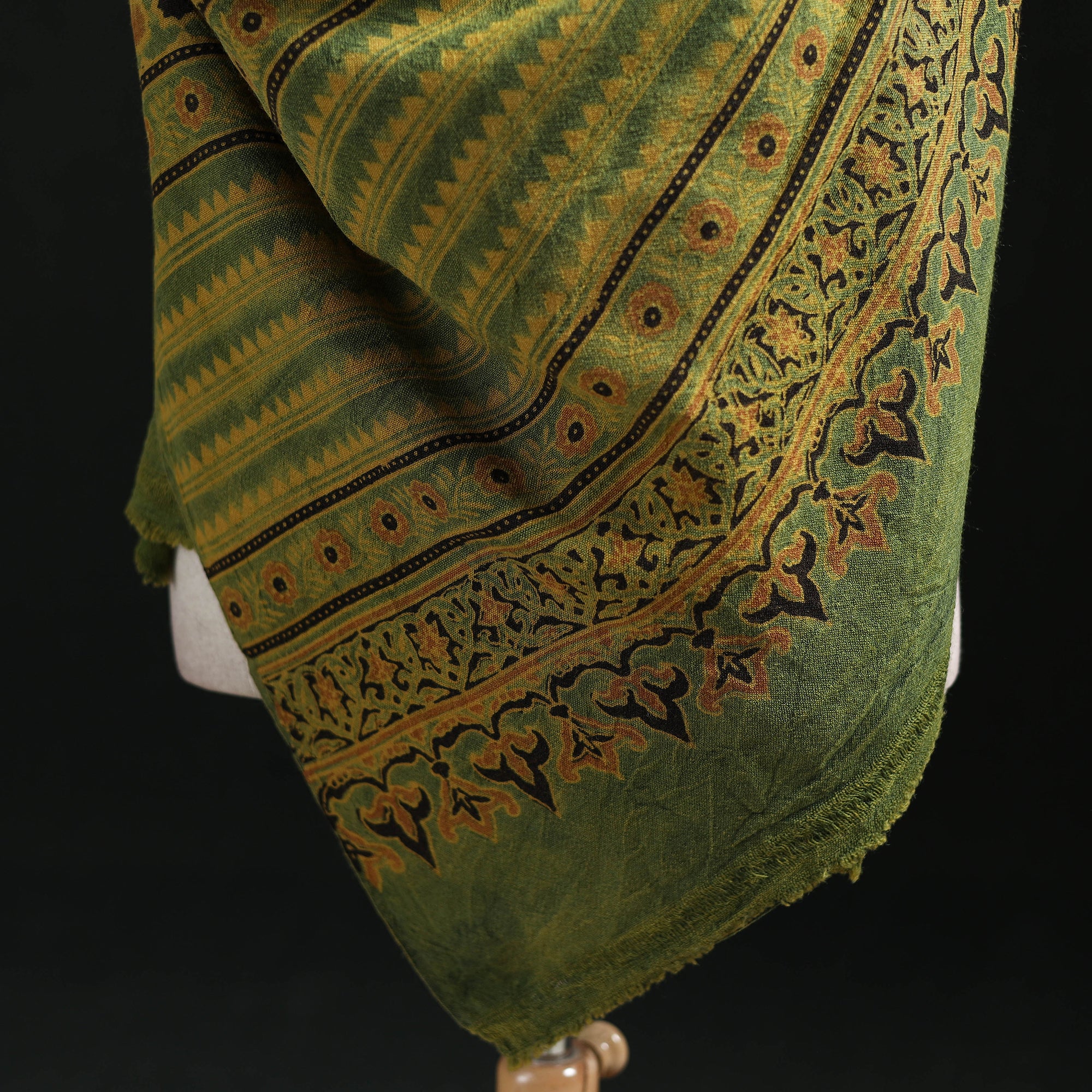 Ajrakh Hand Block Print Natural Dyed Handwoven Acrylic Wool Shawl 34 - Image 4